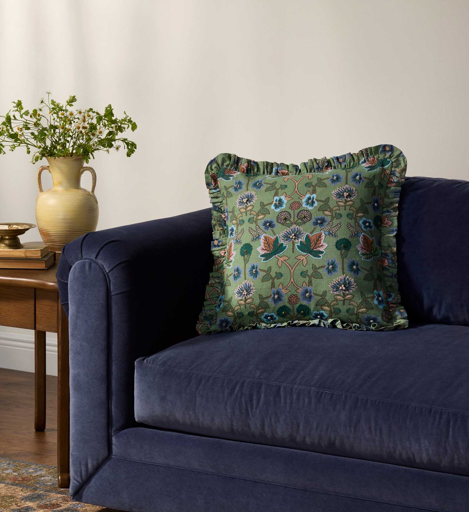 Maple Embroidered Pillow - Green - Image 3