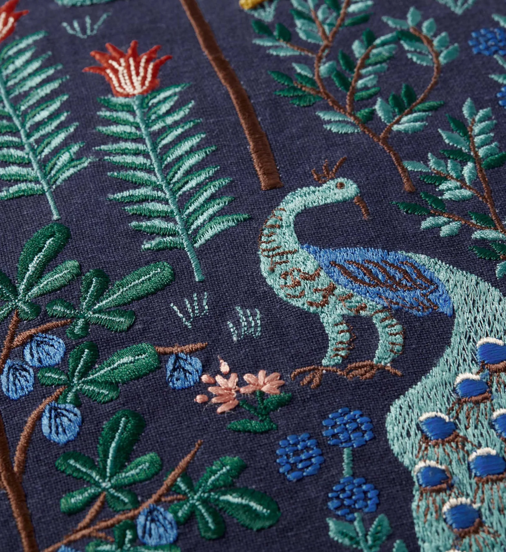 Menagerie Forest Embroidered Pillow - Navy - Image 2