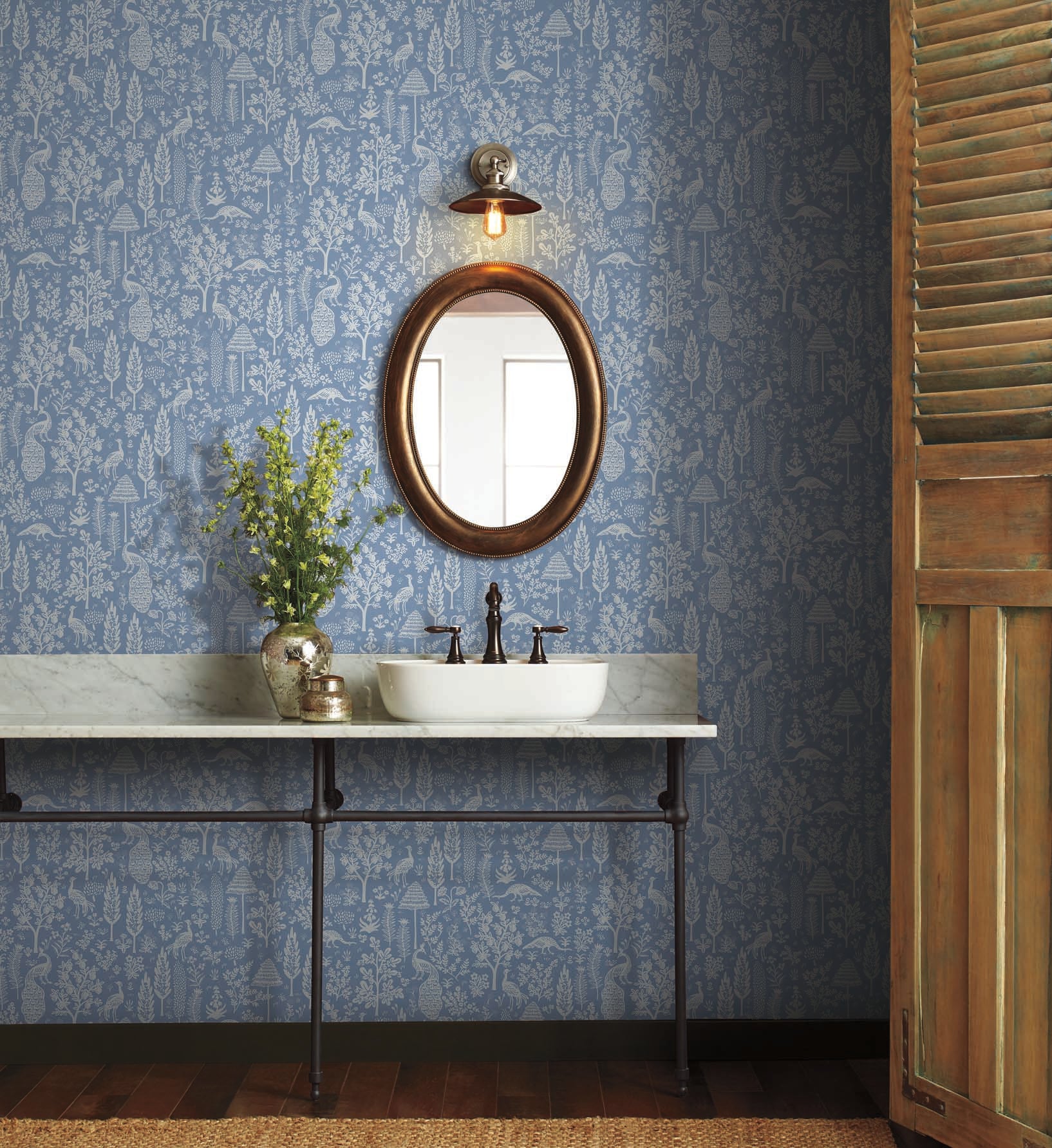 Menagerie Toile Wallpaper - Blue & White - Image 2