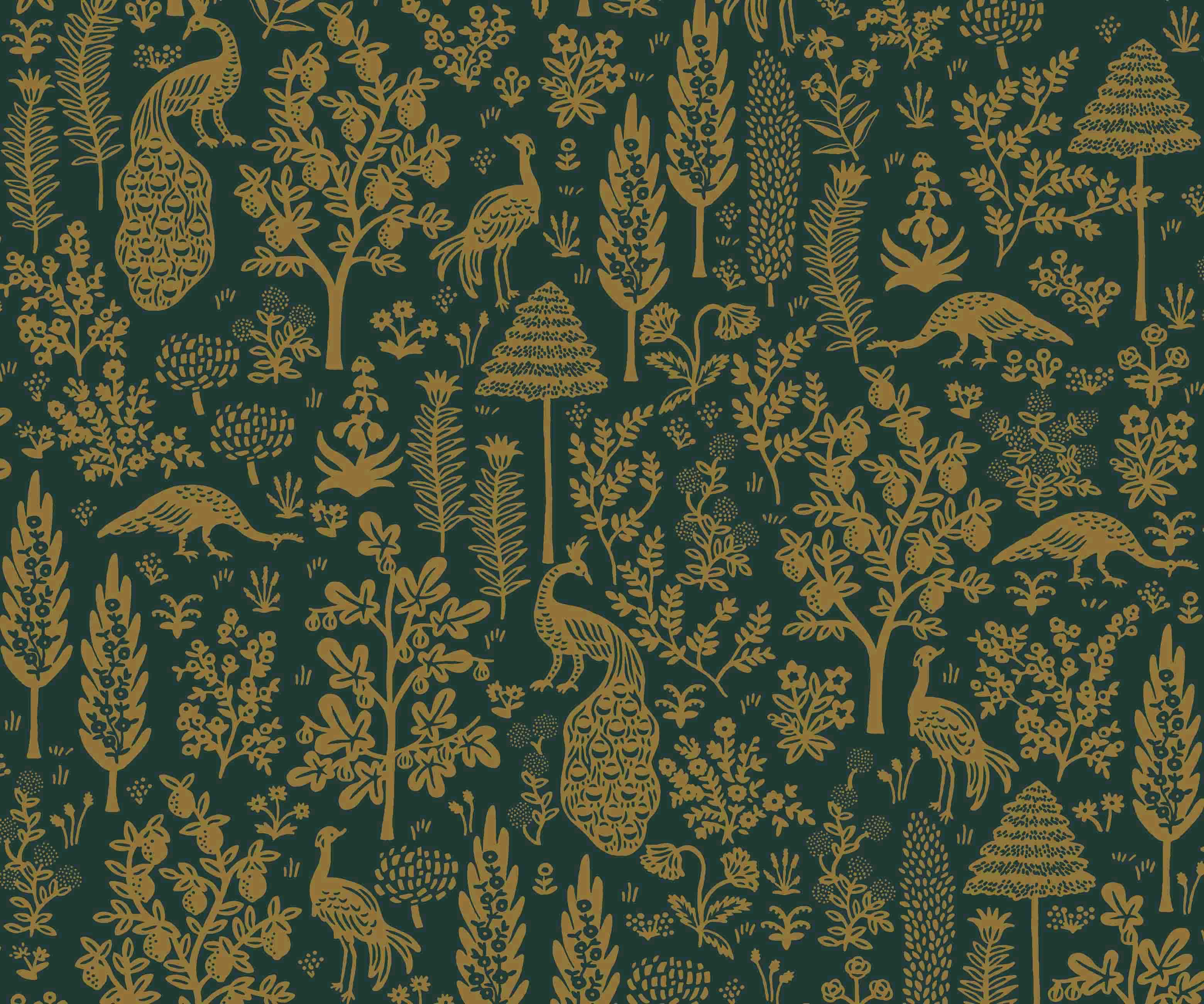 Menagerie Toile Wallpaper - Emerald & Metallic Gold - Image 3