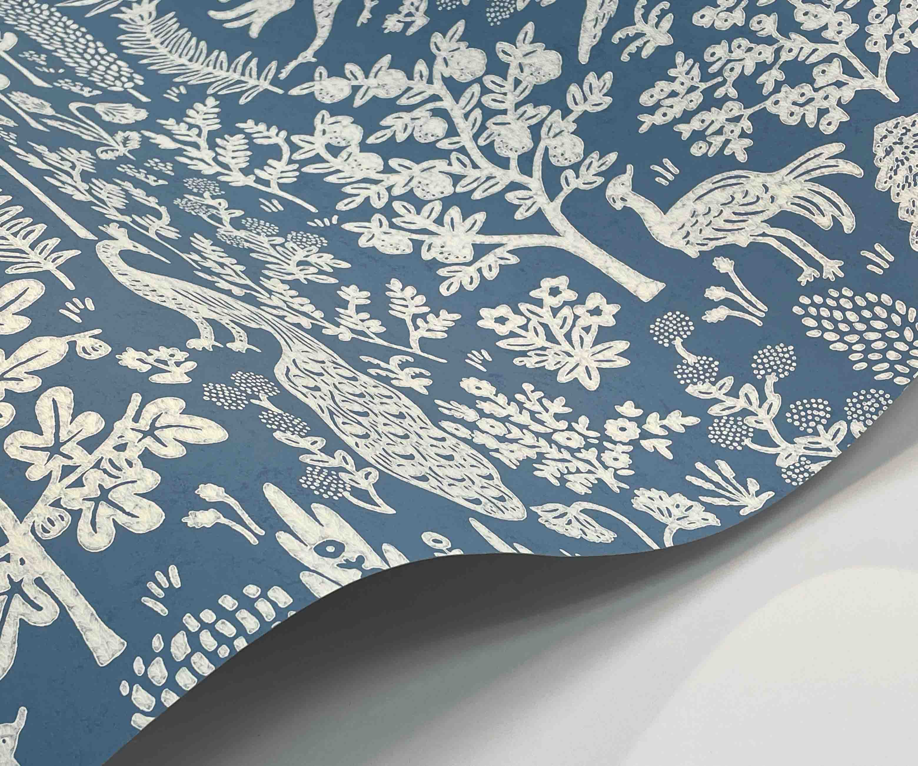 Menagerie Toile Wallpaper Sample - Blue & White - Image 2