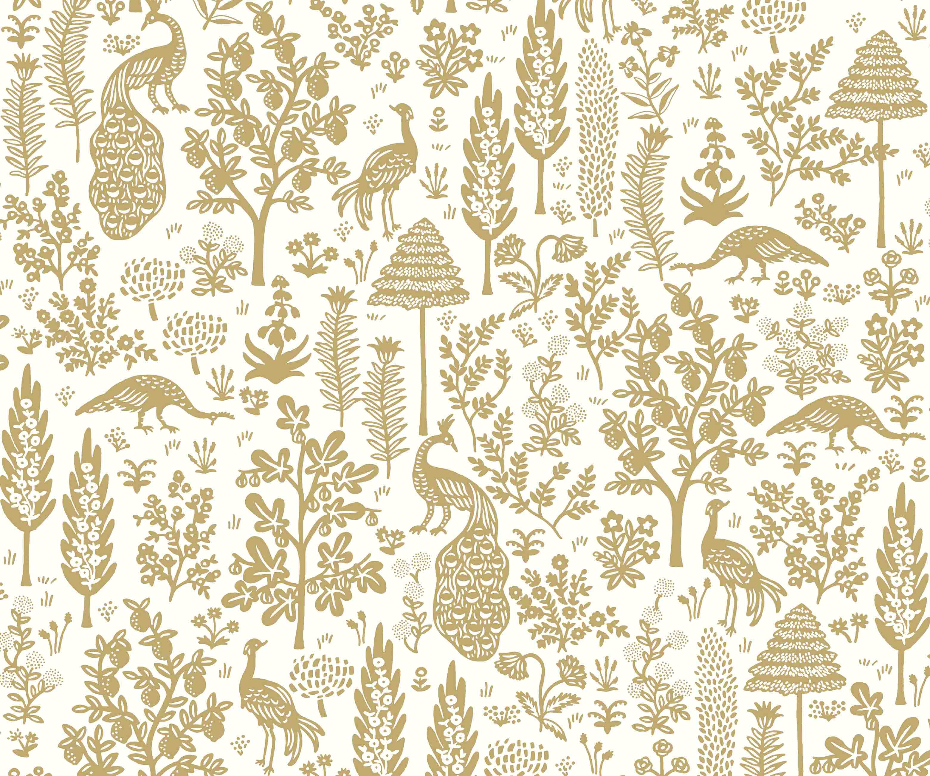 Menagerie Toile Wallpaper - White & Metallic Gold - Image 3