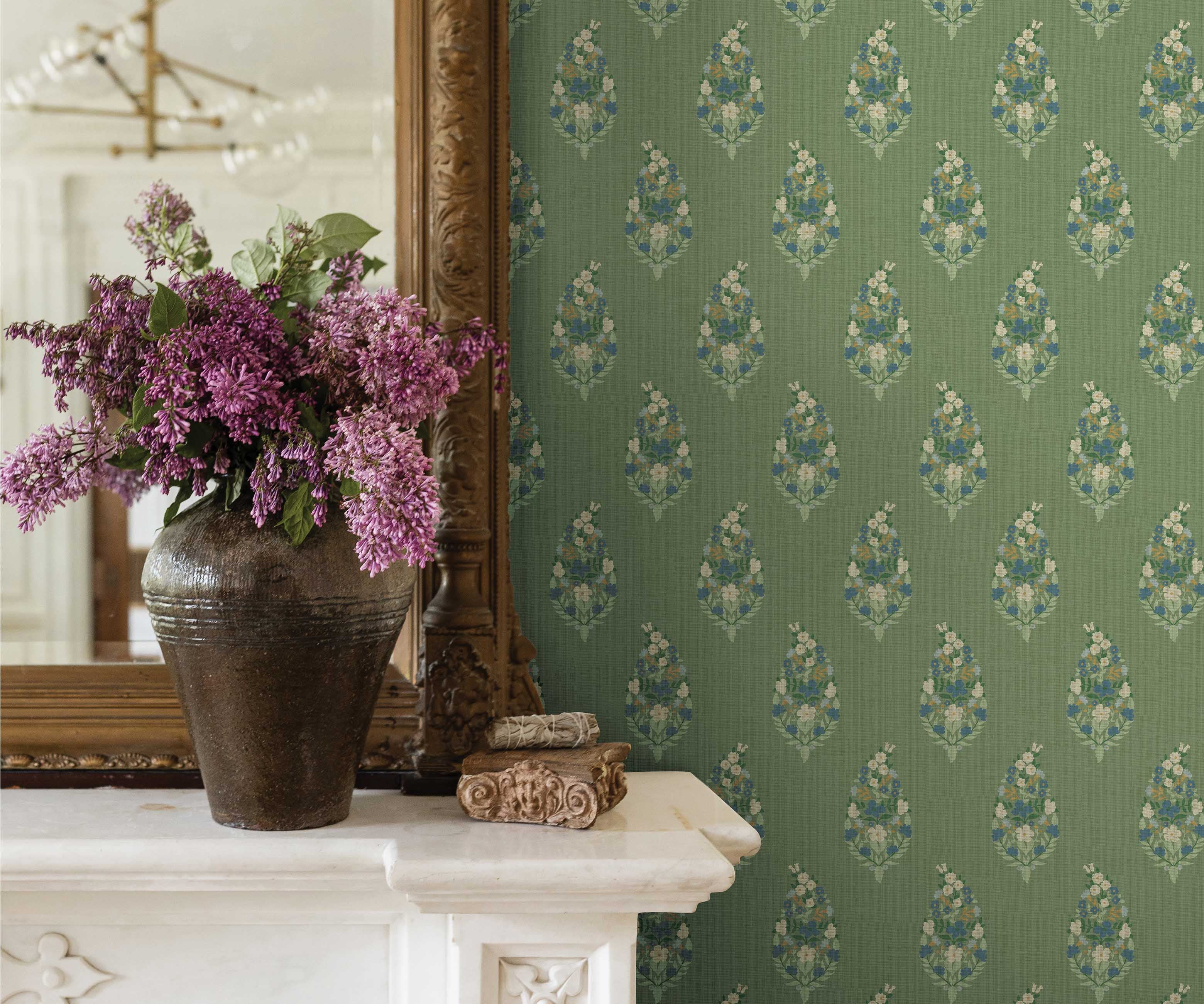 Paisley Wallpaper Sample - Green - Image 3