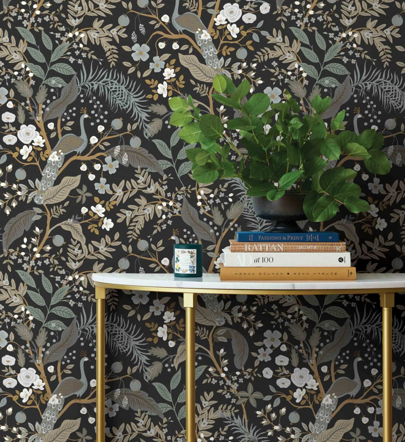 Peacock Garden Peel & Stick Wallpaper - Black - Image 2