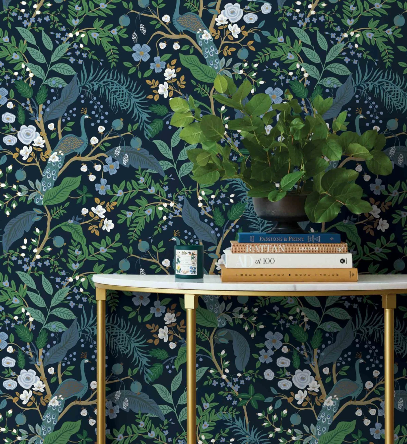 Peacock Garden Peel & Stick Wallpaper - Navy - Image 2