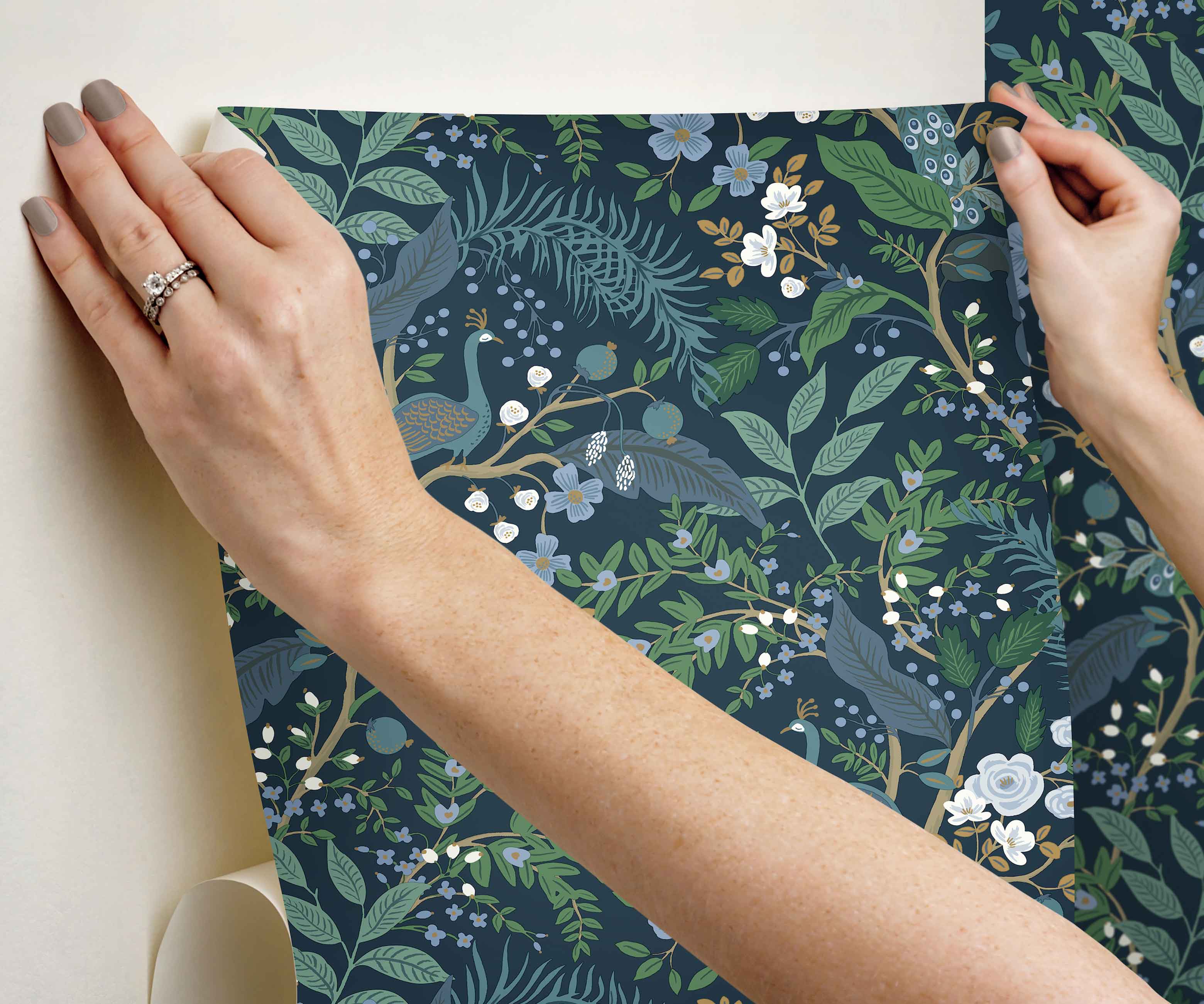 Peacock Garden Peel & Stick Wallpaper - Navy - Image 4