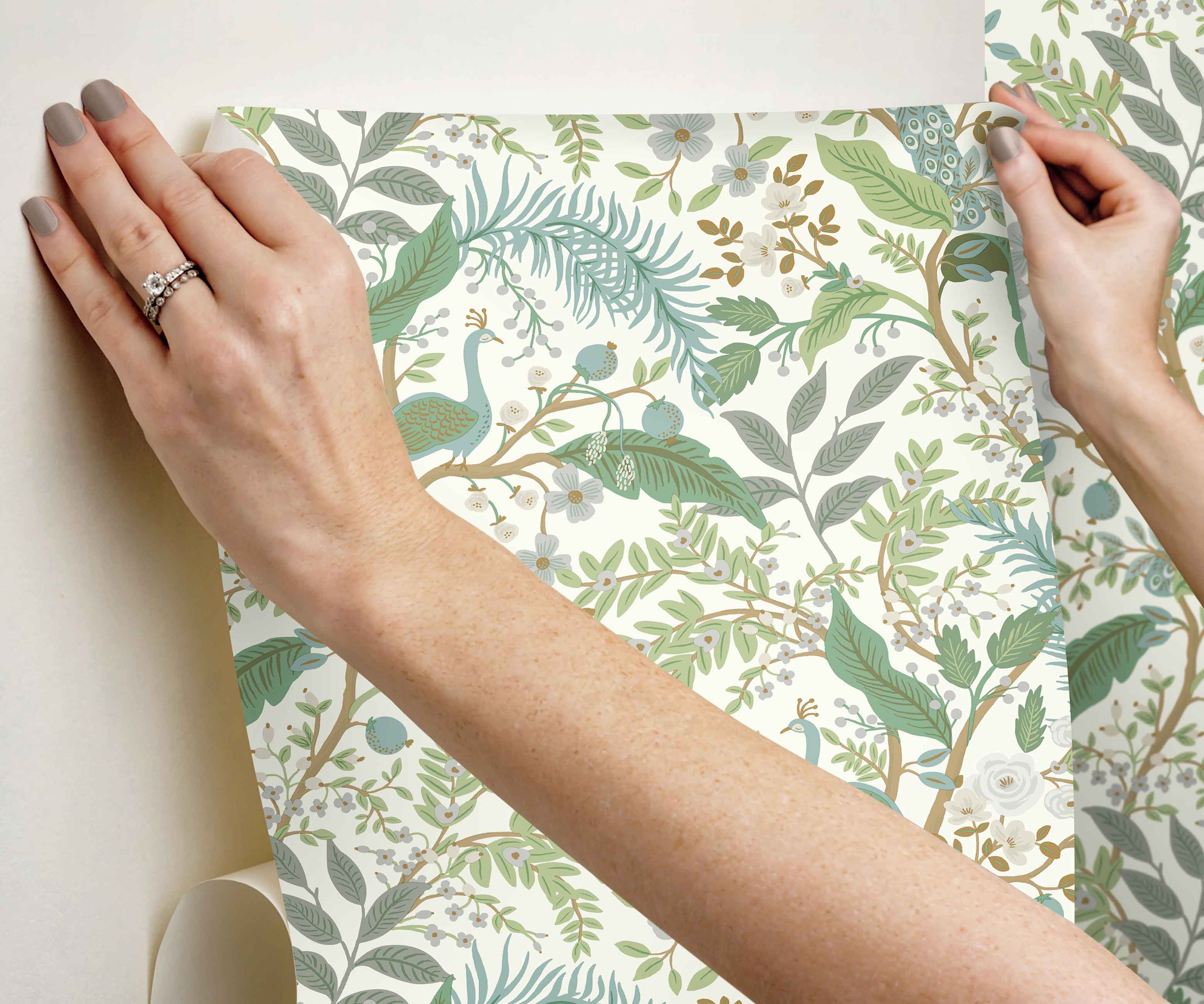 Peacock Garden Peel & Stick Wallpaper - White - Image 4