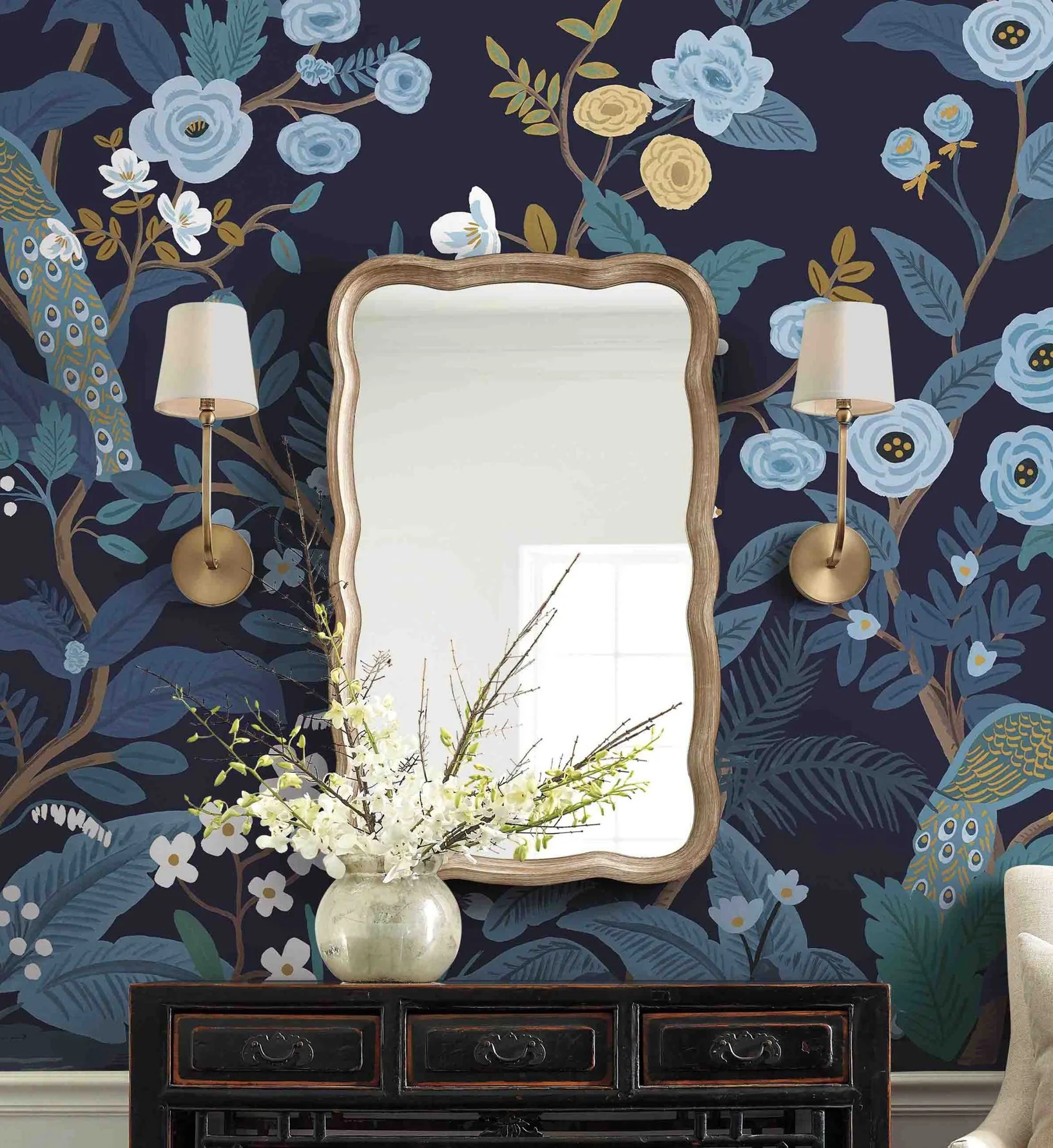 Peacock Wallpaper Mural - Navy - Image 2