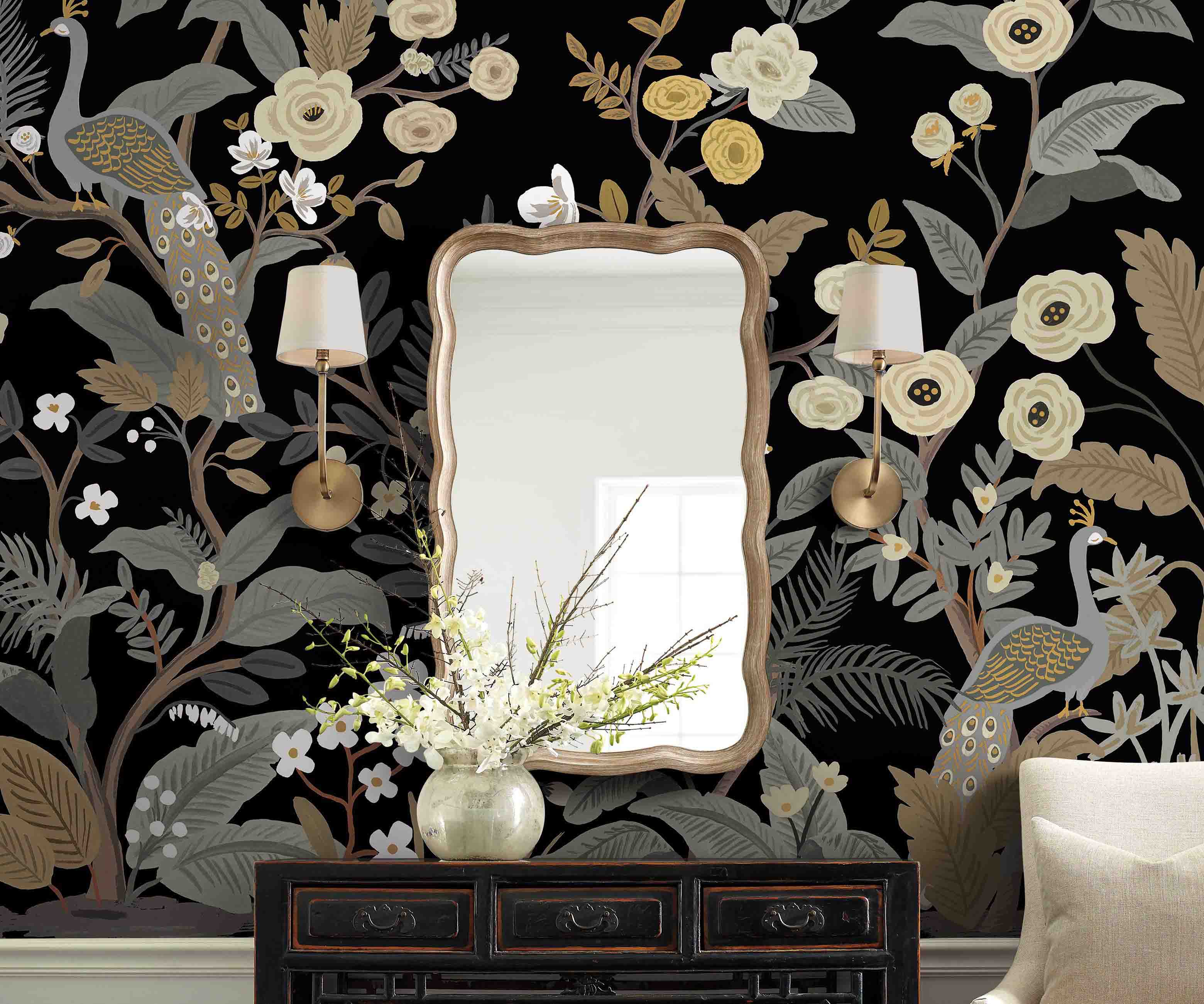Peacock Wallpaper Mural Sample - Black - Image 2