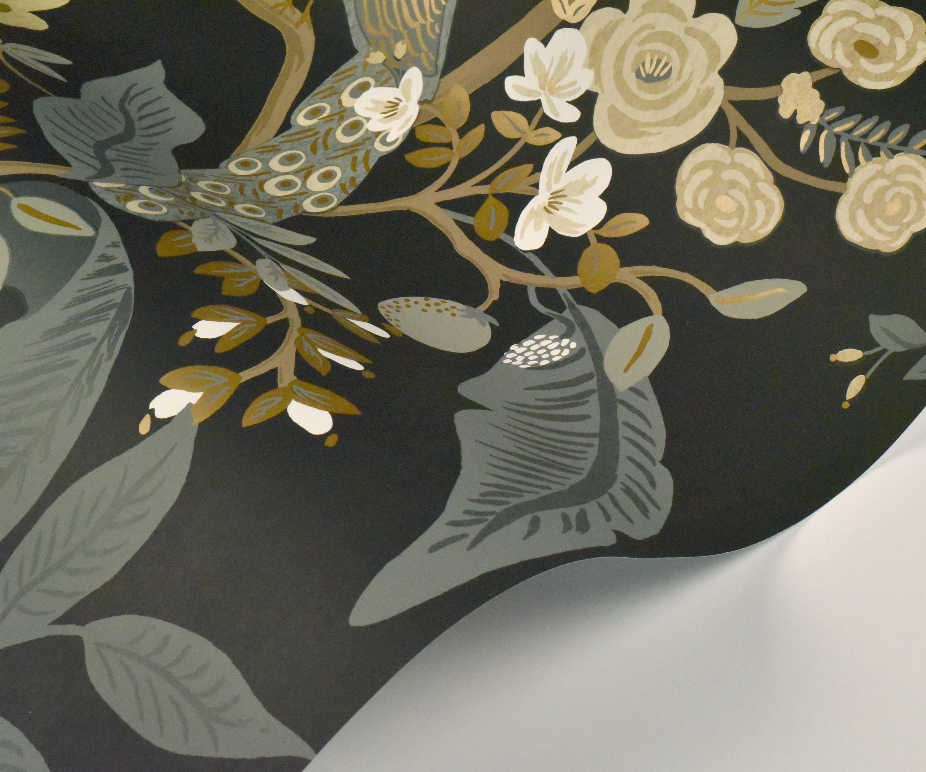 Peacock Wallpaper Sample - Black - Image 2