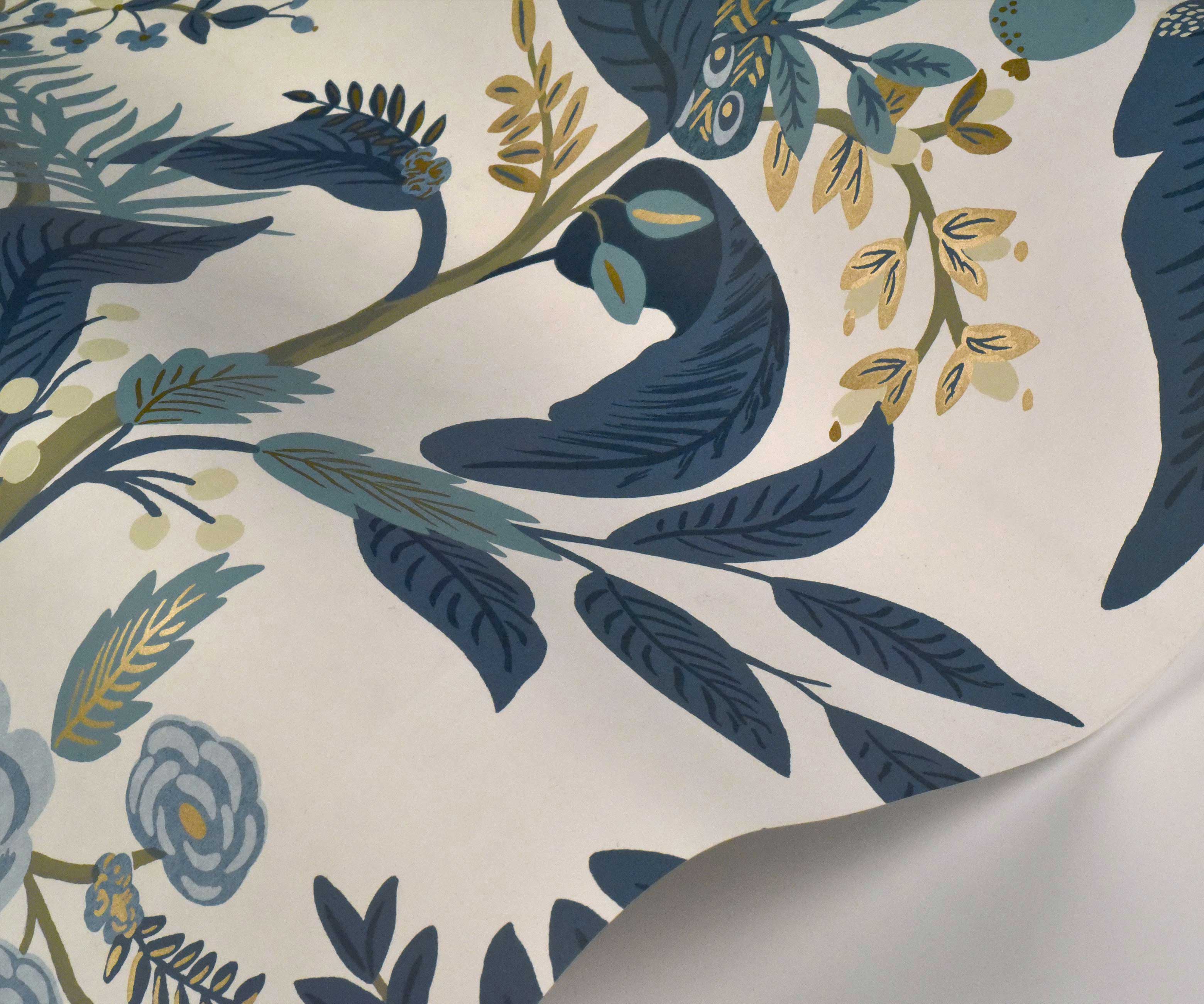 Peacock Wallpaper Sample - Blue & White - Image 2