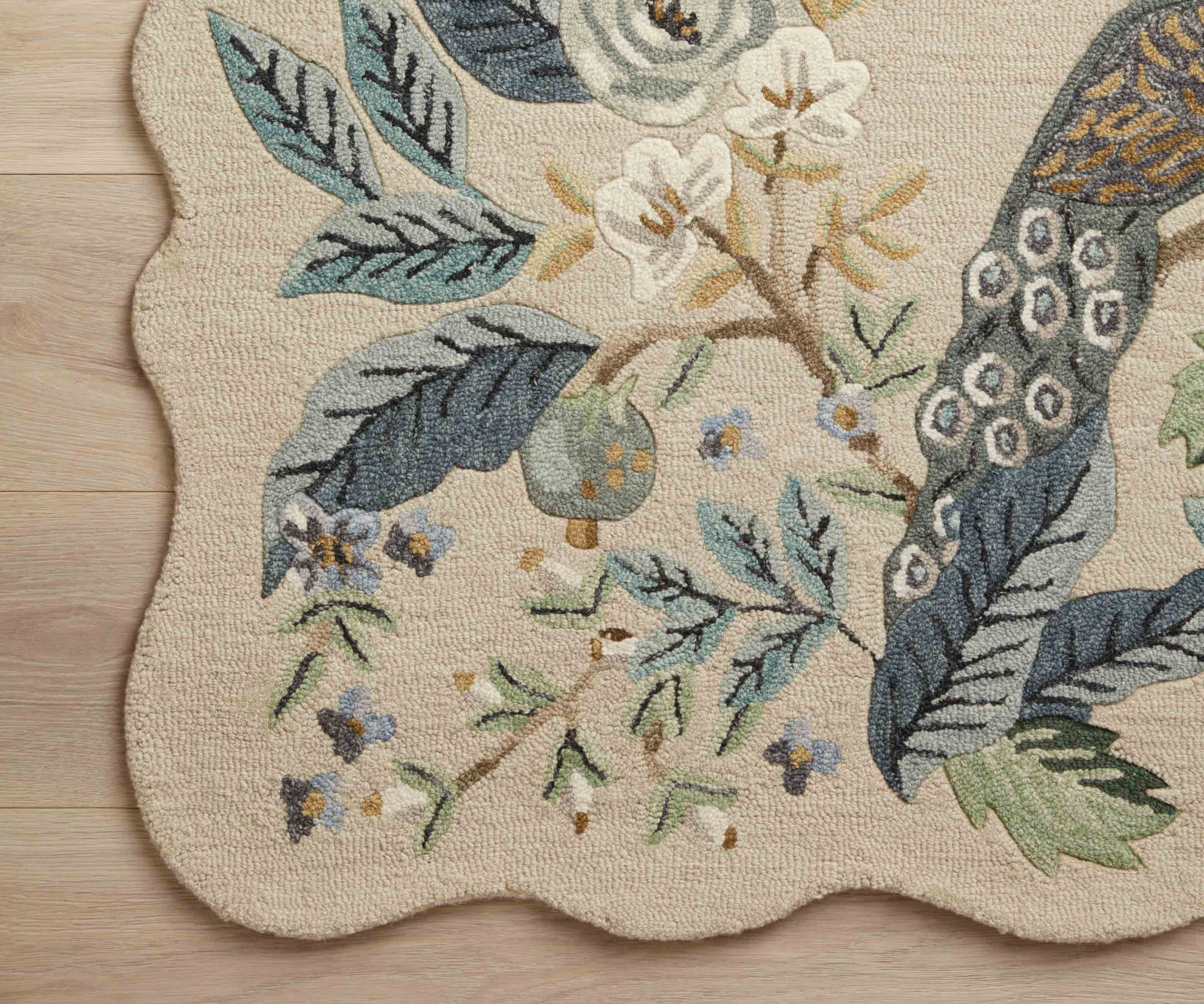 Peacock Wool-Hooked Rug - Blue - Image 2