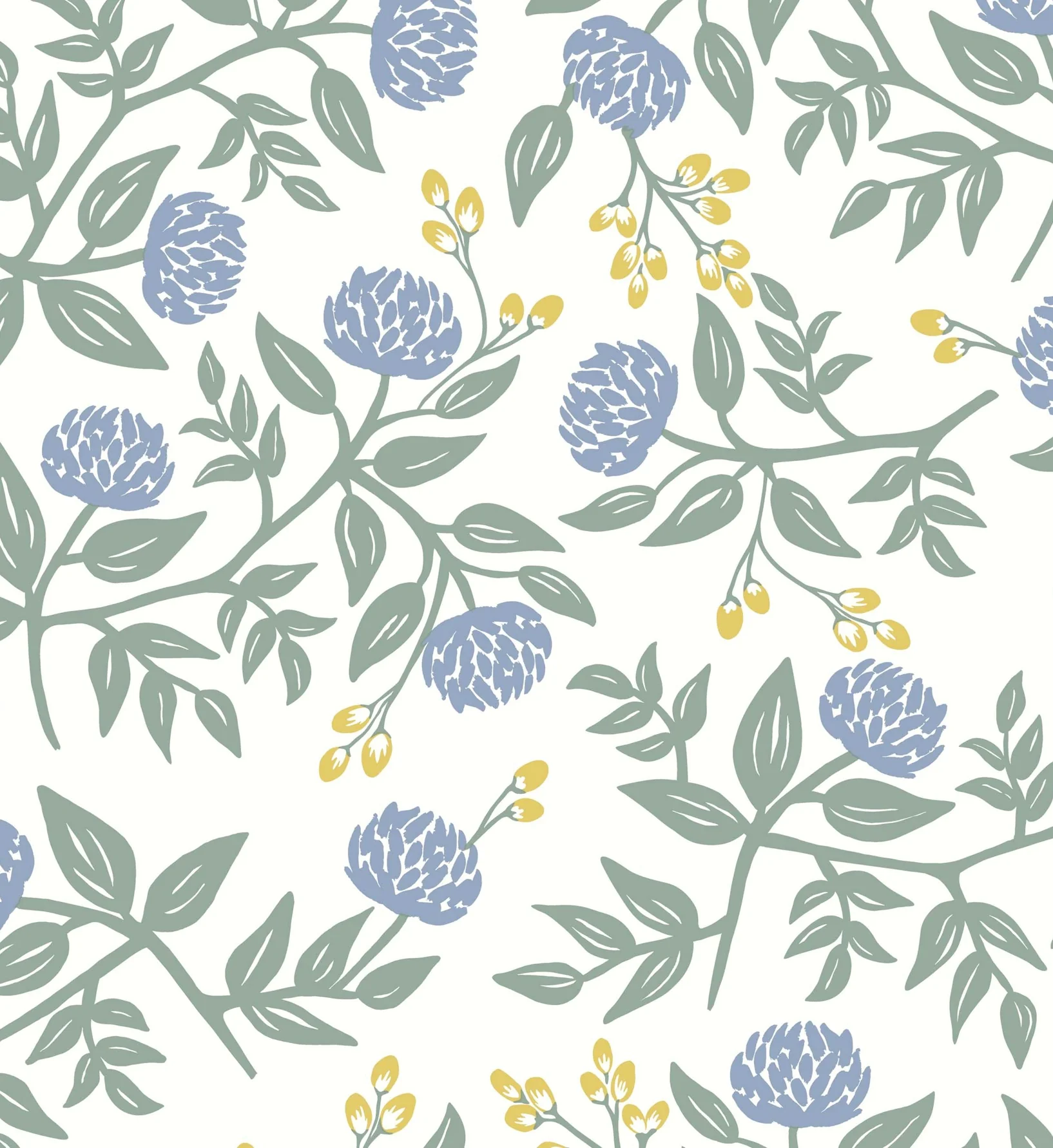 Peonies Wallpaper - Periwinkle & Sage - Image 3