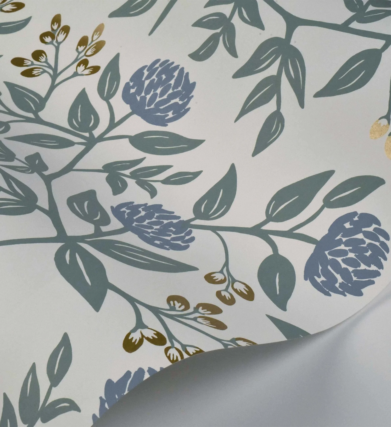 Peonies Wallpaper - Periwinkle & Sage - Image 4