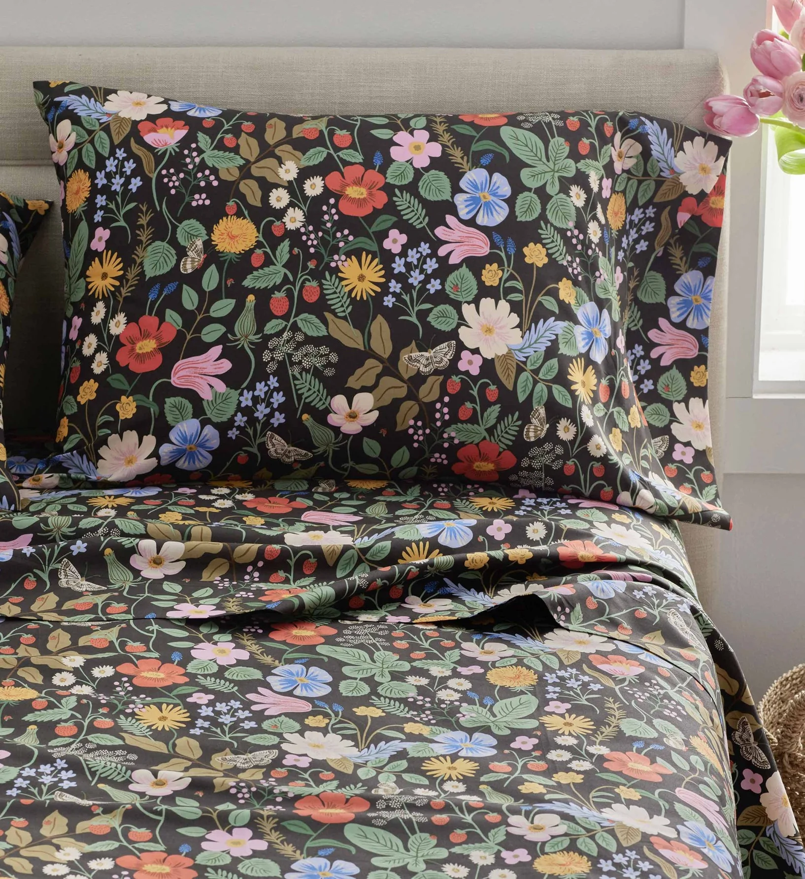 Percale Pillowcases - Strawberry Fields Black - Image 2