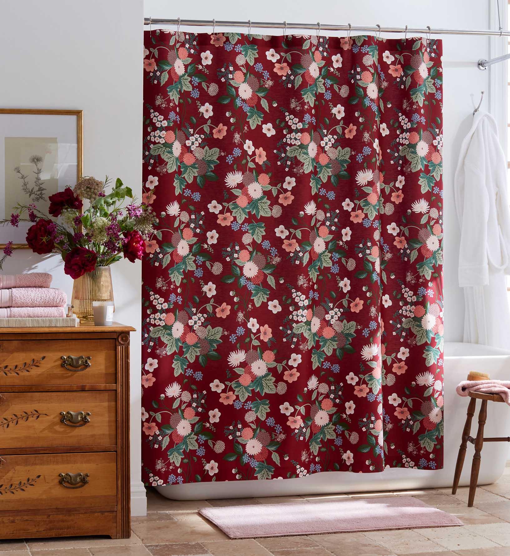 Percale Shower Curtain - Dahlia Merlot - Image 2