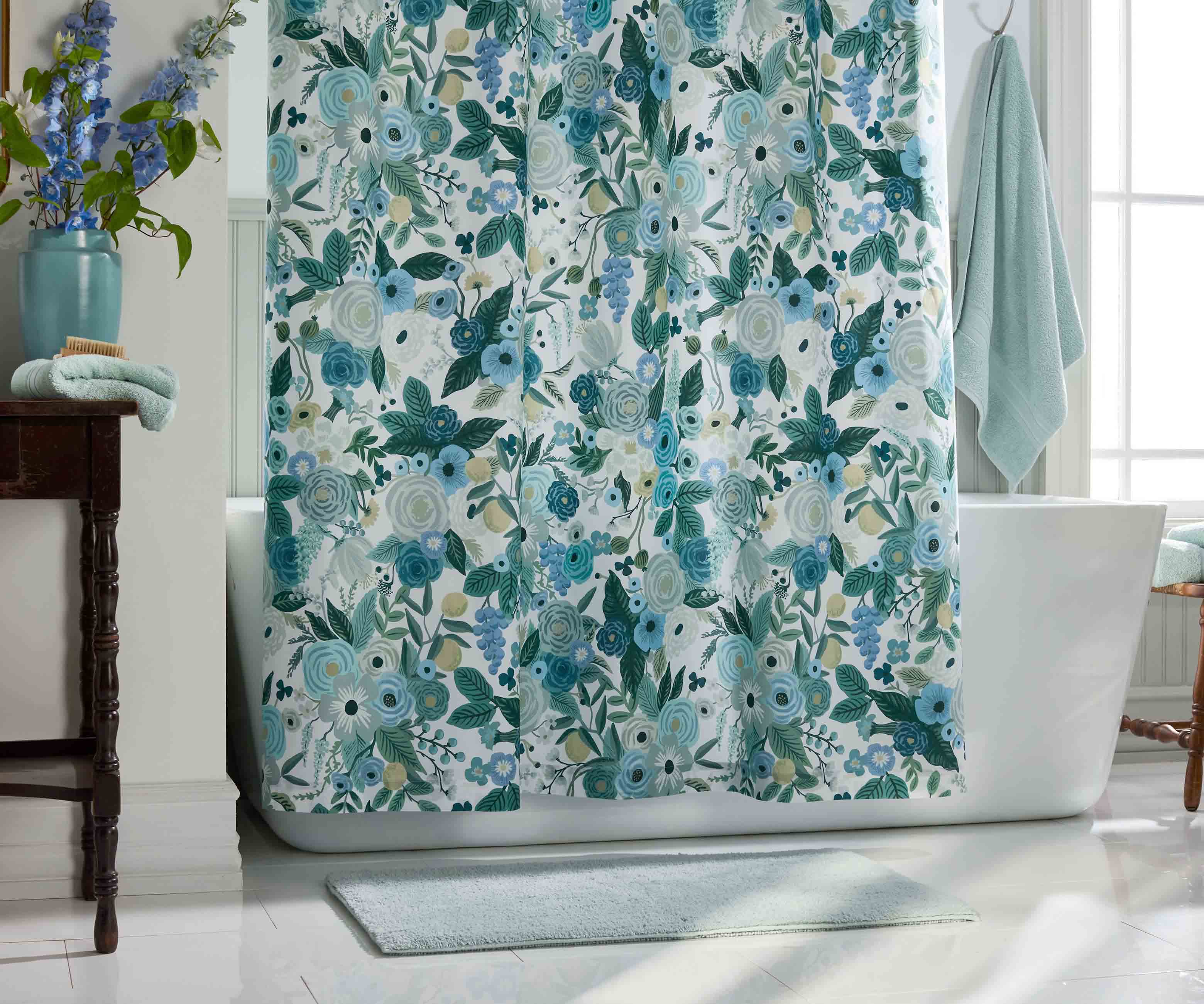 Percale Shower Curtain - Garden Party Blue - Image 3