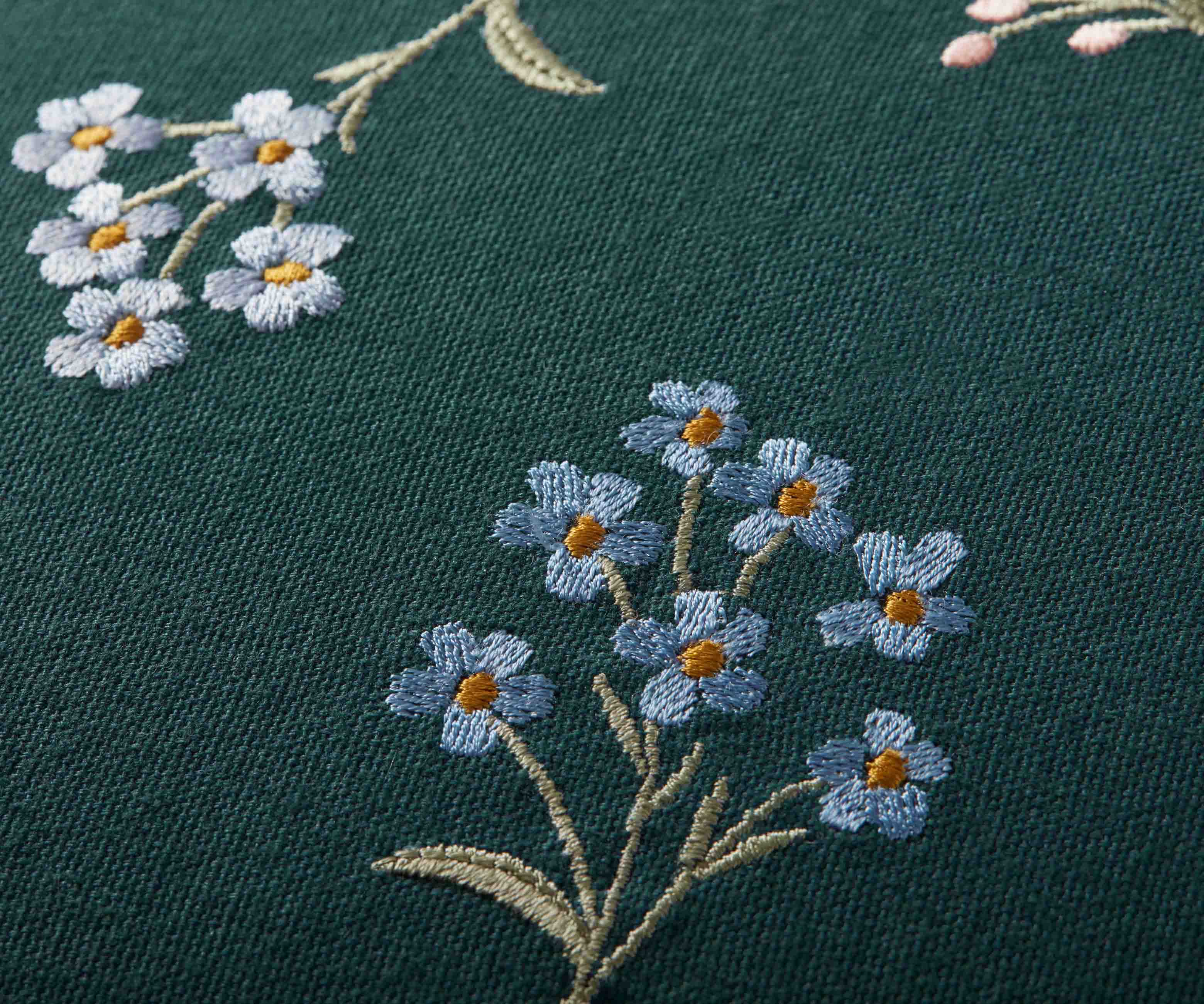 Petite Fleurs Embroidered Pillow - Teal - Image 2
