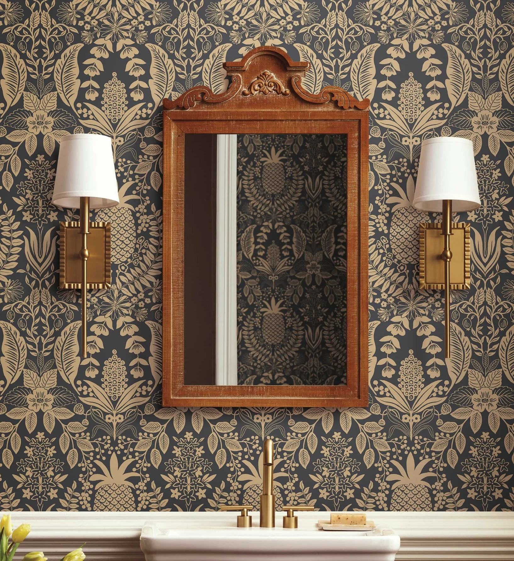 Pineapple Damask Wallpaper - Black & Gold - Image 2