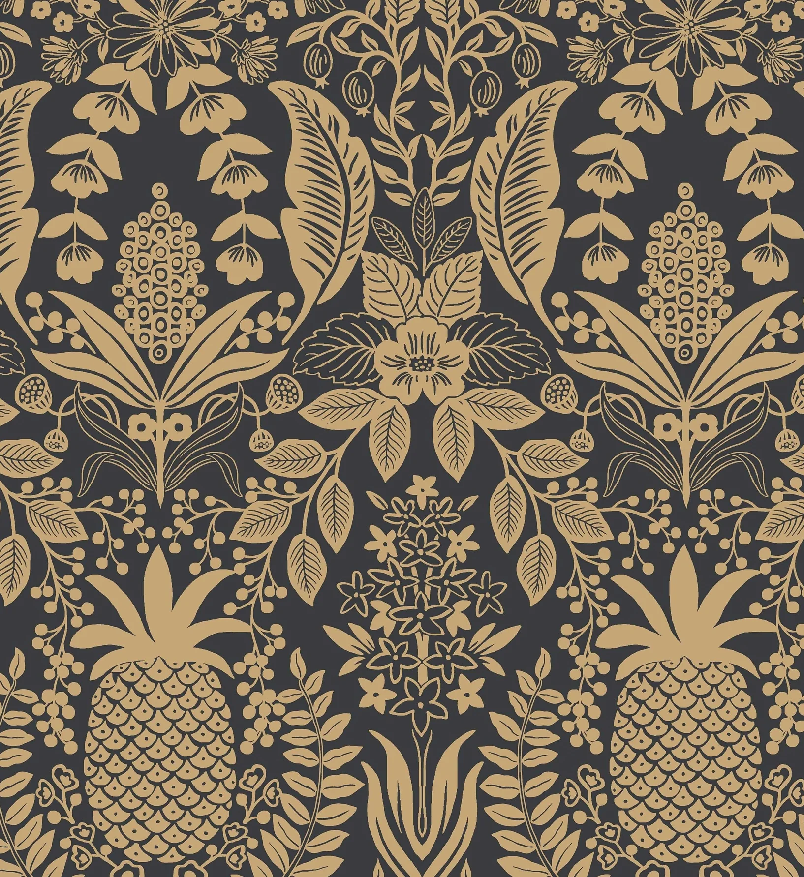 Pineapple Damask Wallpaper - Black & Gold - Image 3