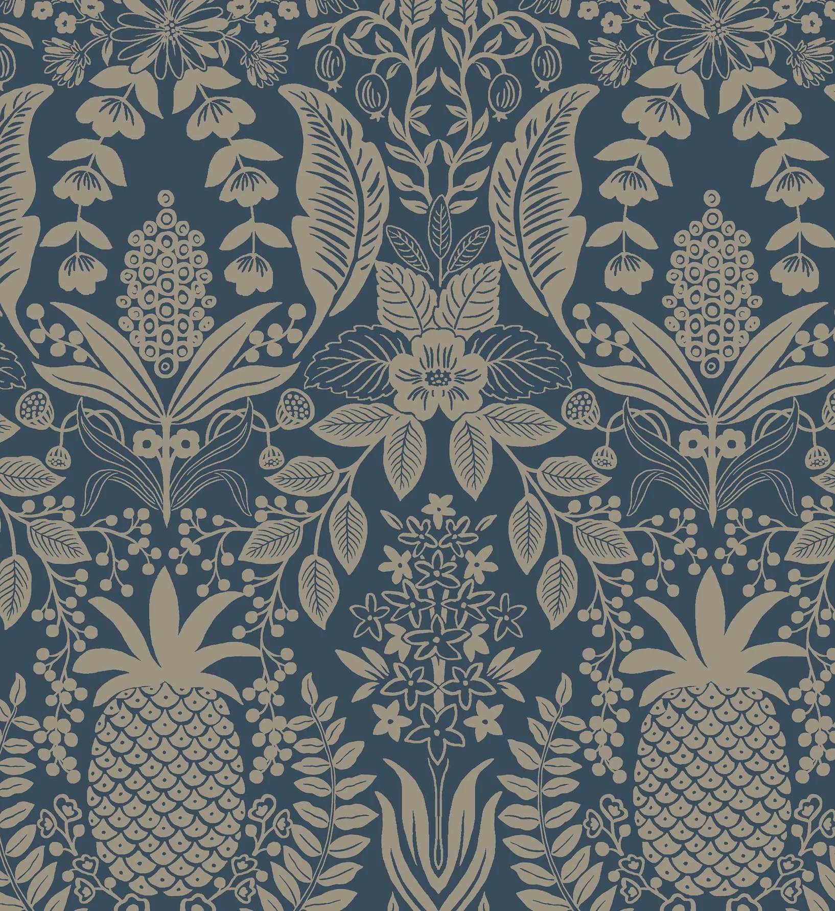 Pineapple Damask Wallpaper - Navy - Image 3