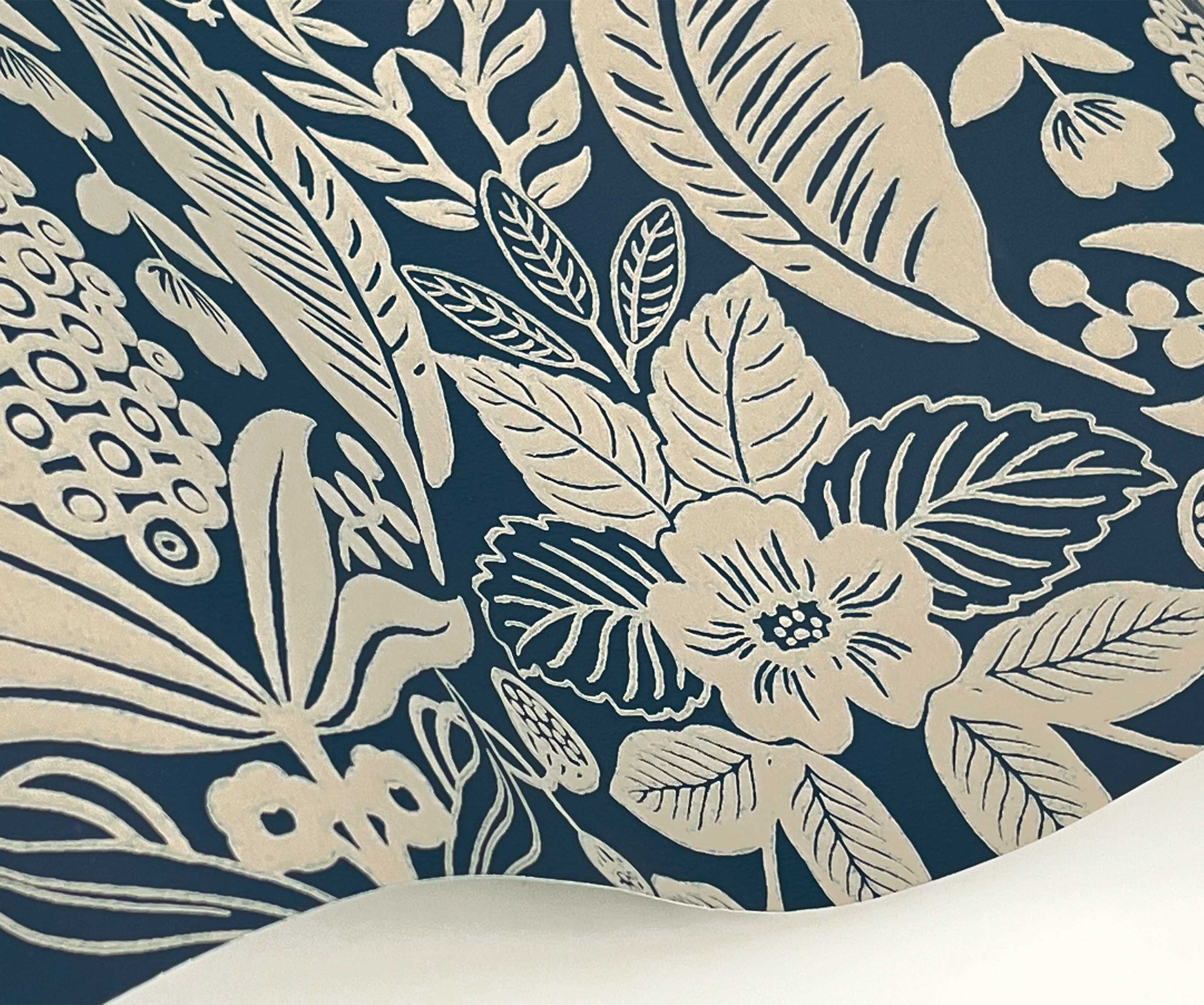 Pineapple Damask Wallpaper Sample - Navy - Image 2
