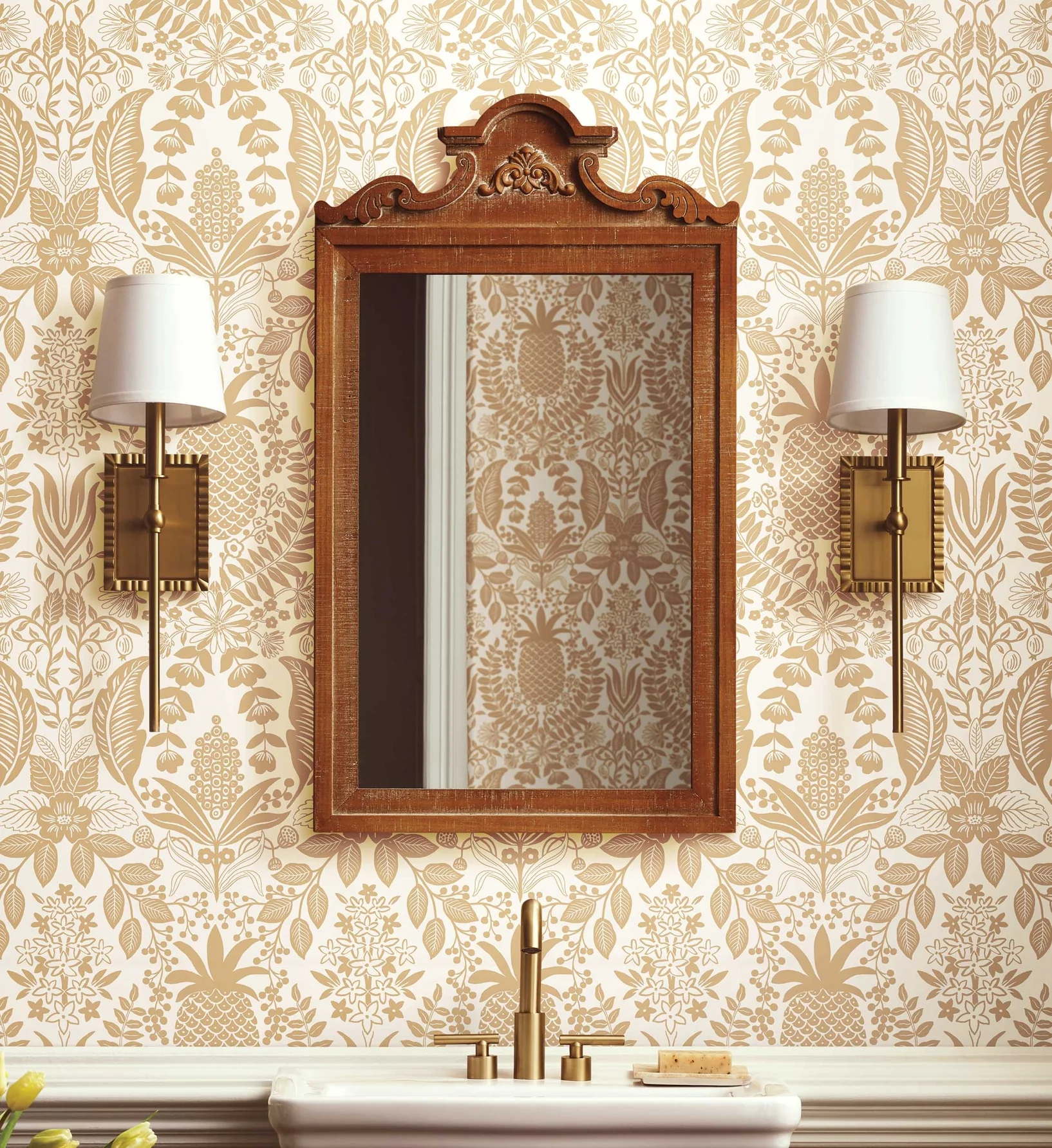 Pineapple Damask Wallpaper - White & Metallic Gold - Image 2