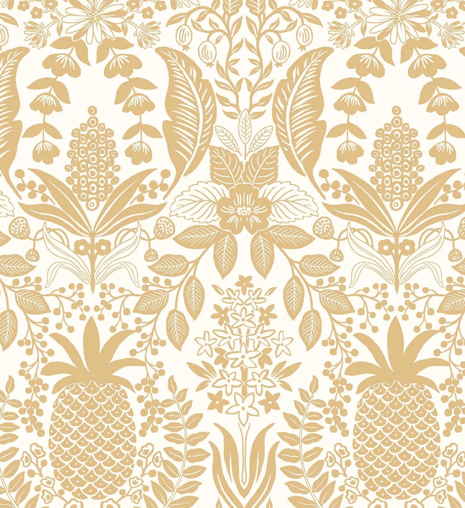 Pineapple Damask Wallpaper - White & Metallic Gold - Image 3