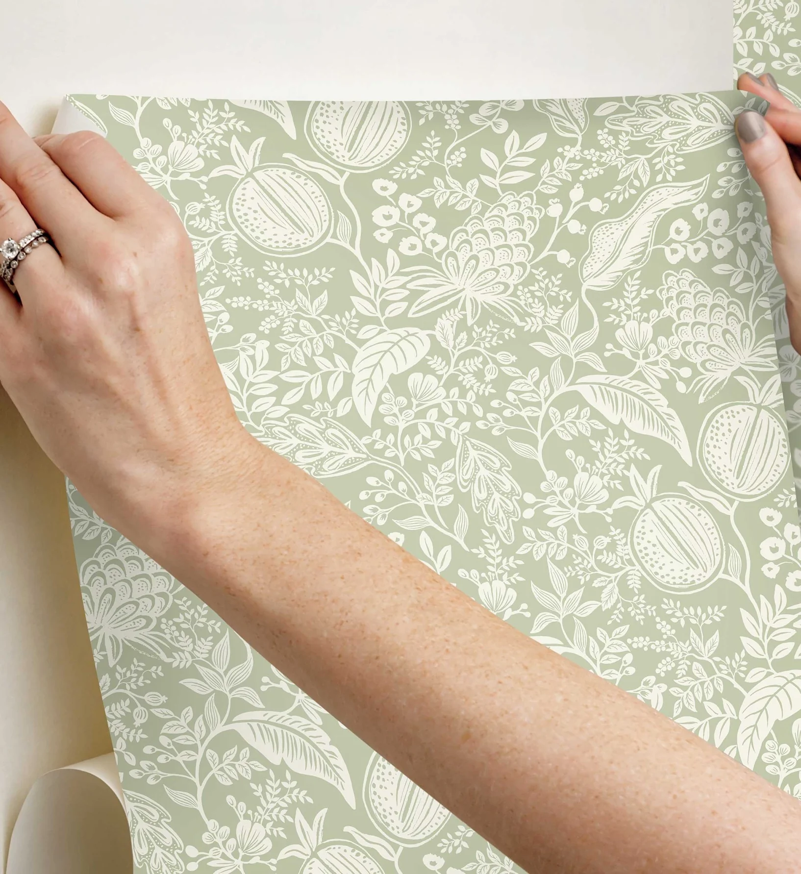 Pomegranate Peel & Stick Wallpaper - Pistachio & White - Image 4