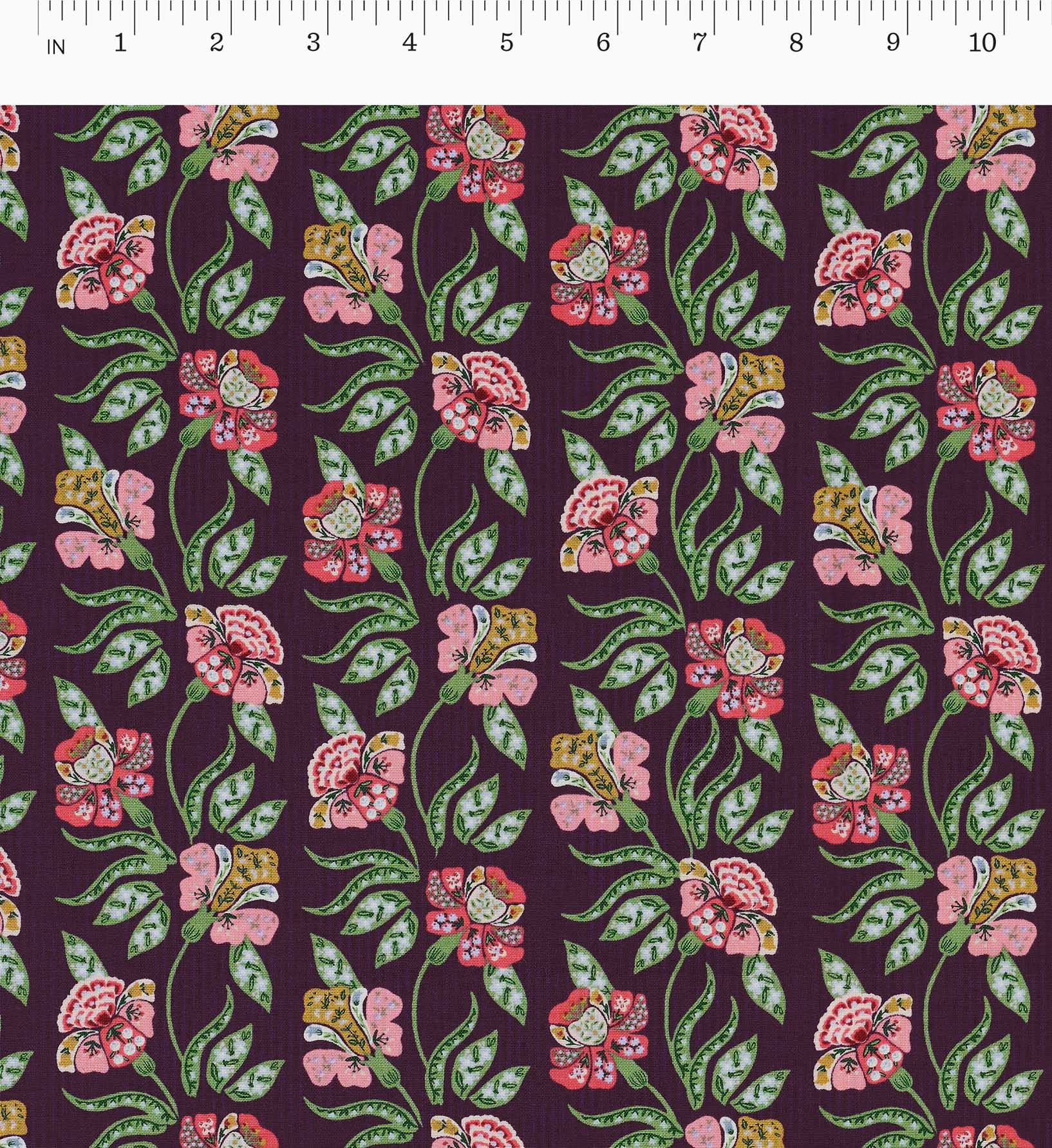 Posy Cotton Fabric - Aubergine - Image 3