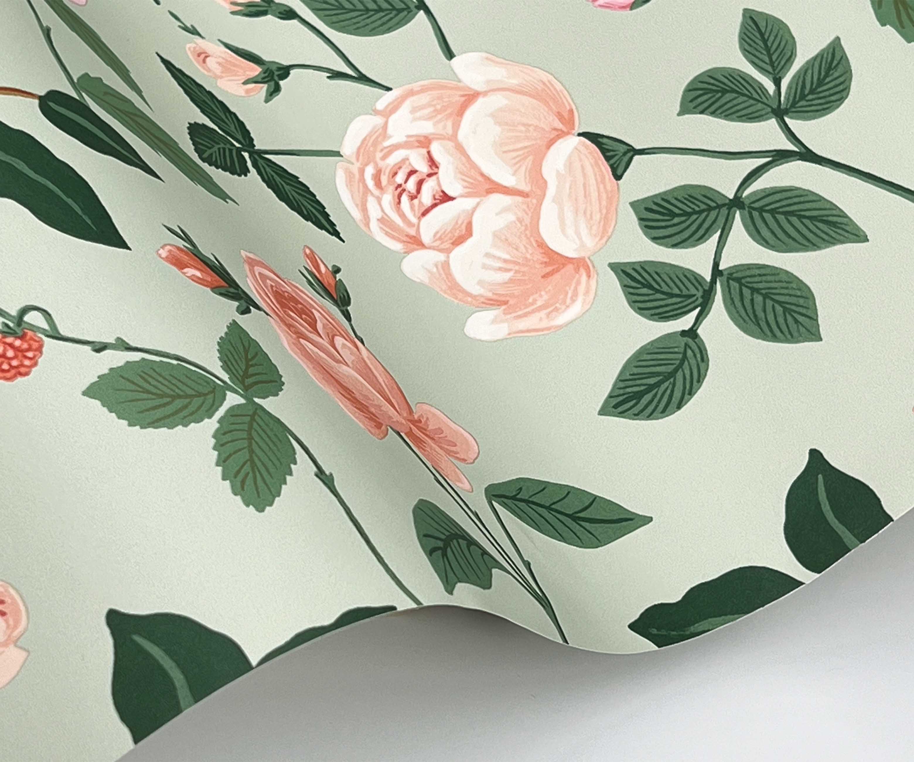 Roses Wallpaper Sample - Mint - Image 2
