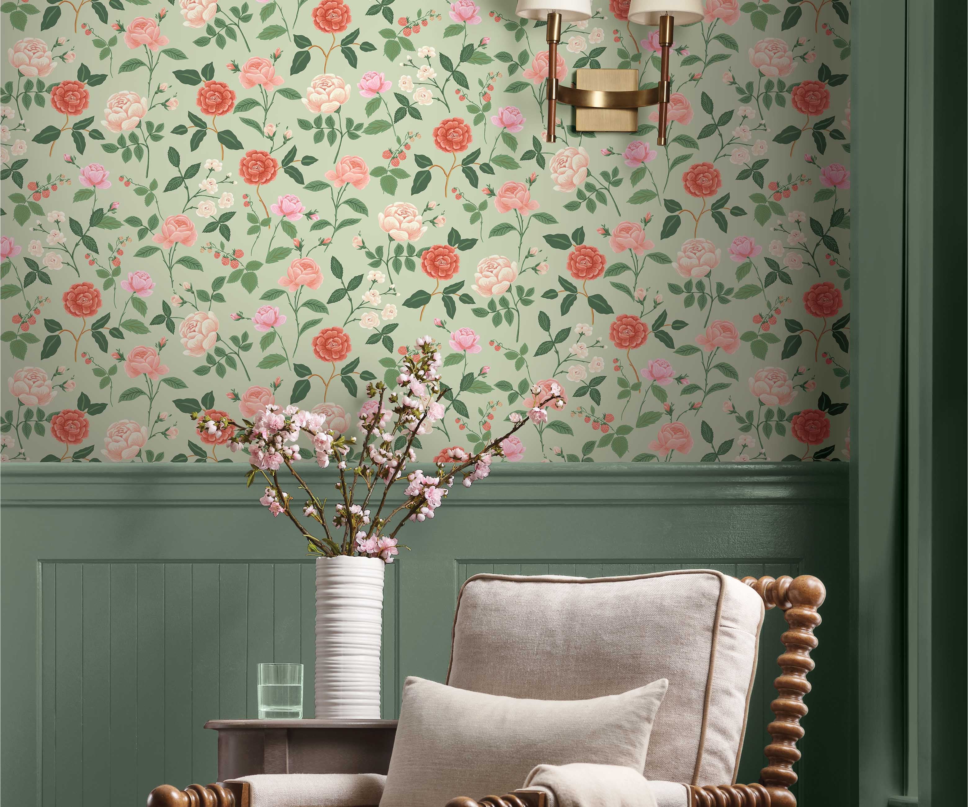 Roses Wallpaper Sample - Mint - Image 3