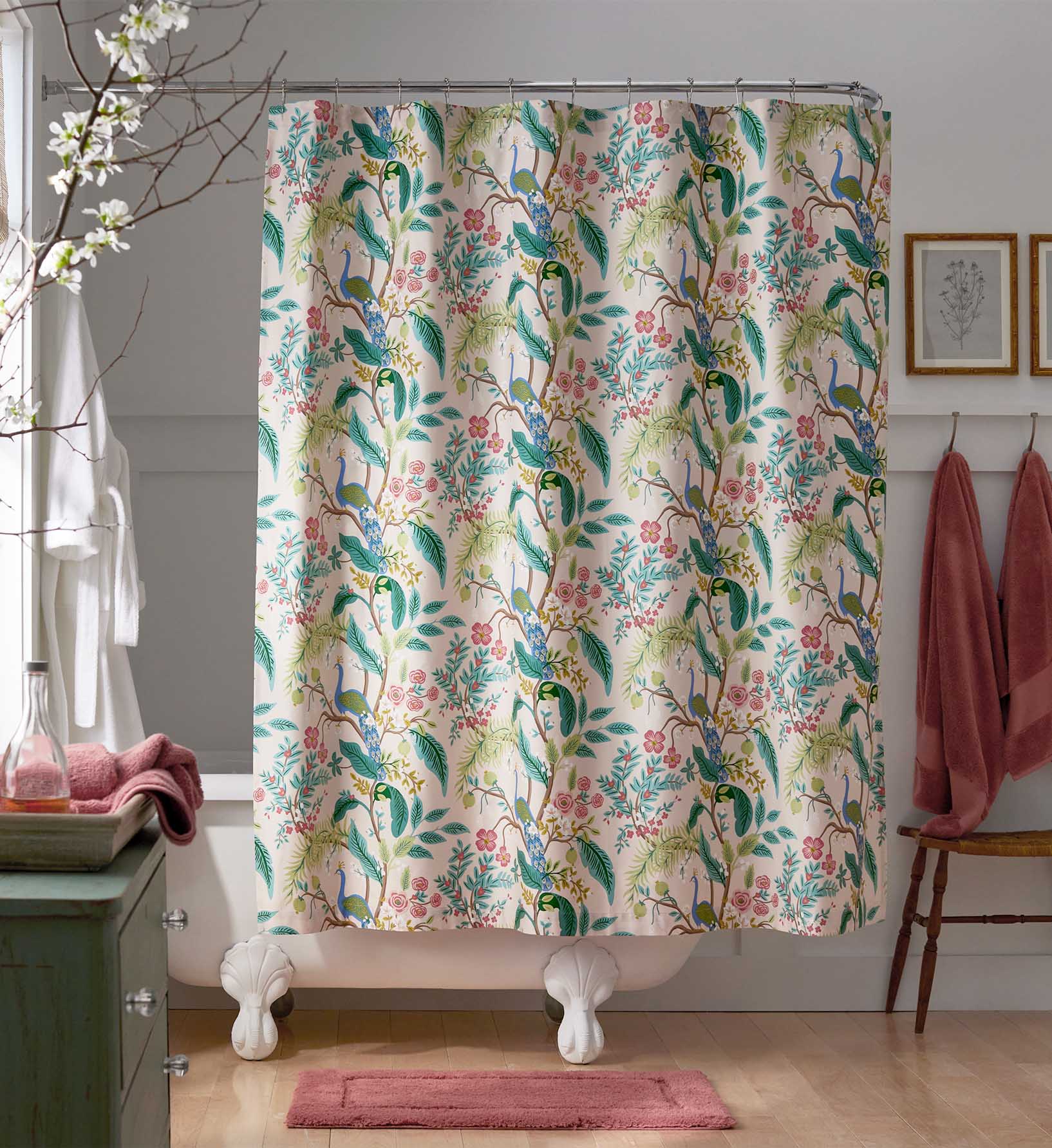 Sateen Shower Curtain - Peacock Blush - Image 2