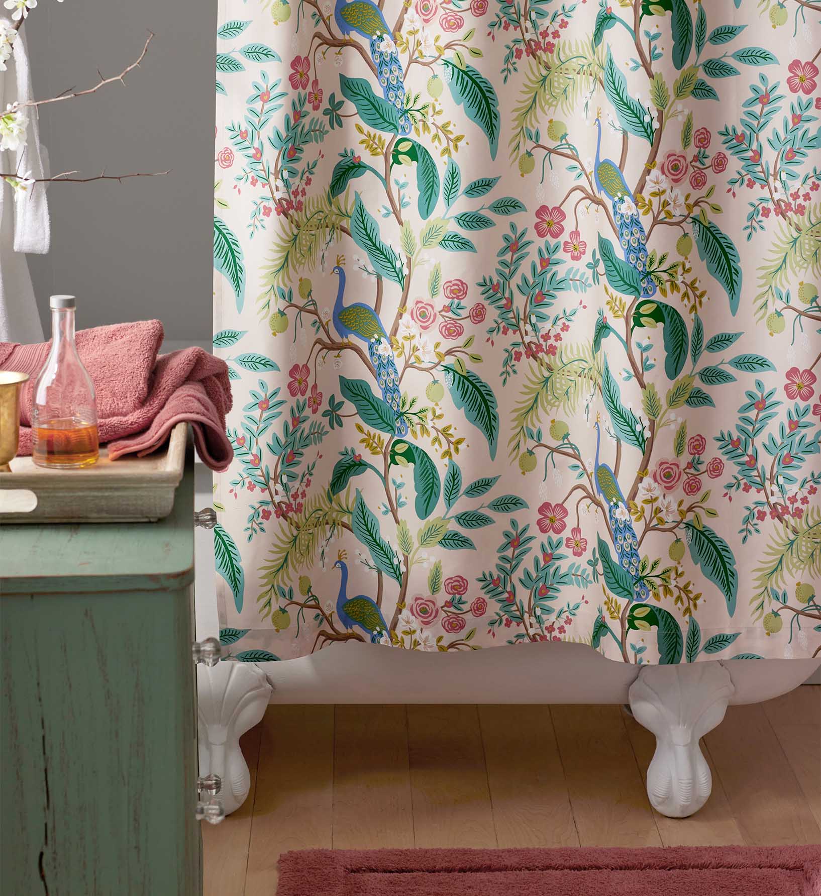 Sateen Shower Curtain - Peacock Blush - Image 3