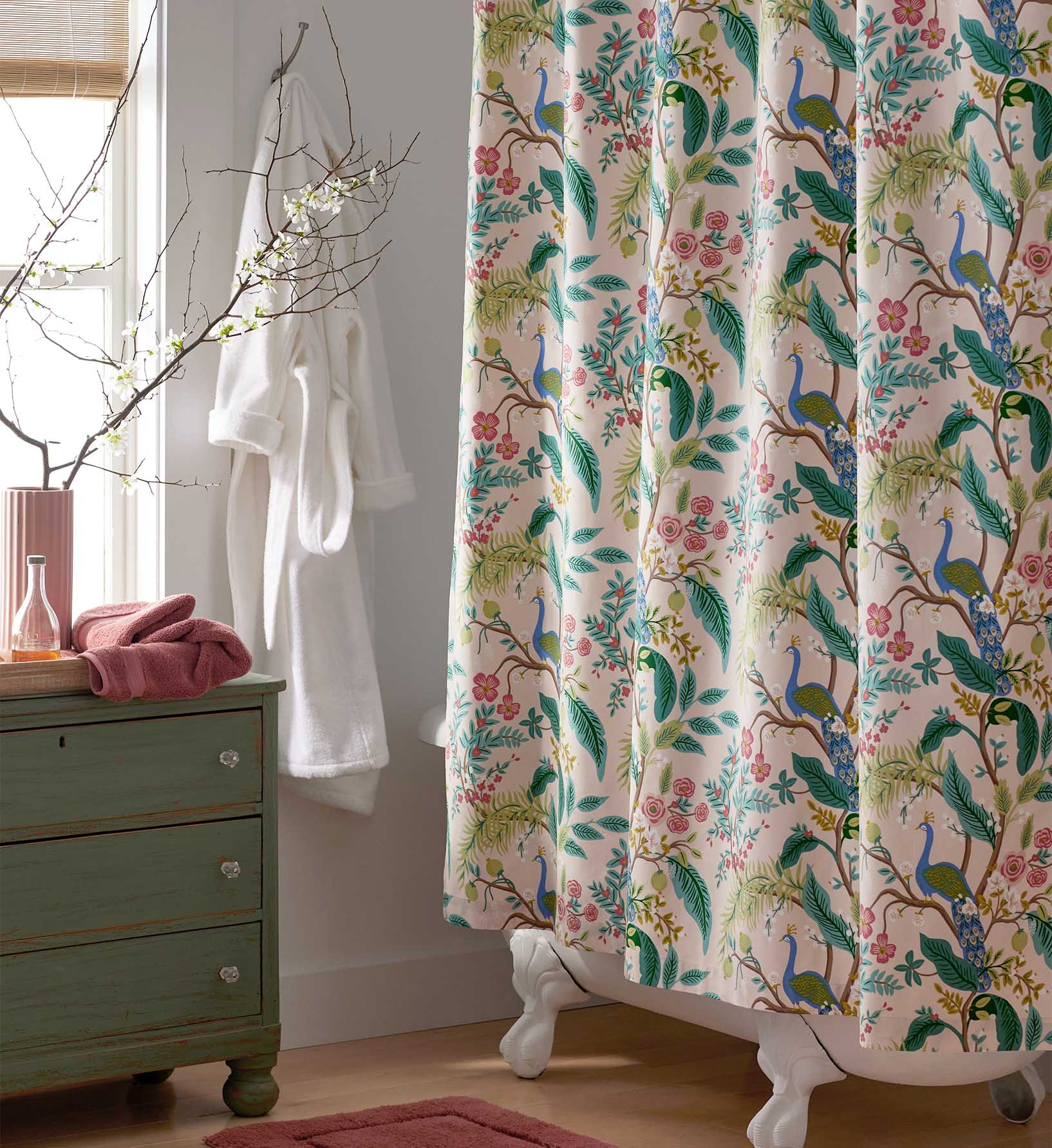 Sateen Shower Curtain - Peacock Blush - Image 4