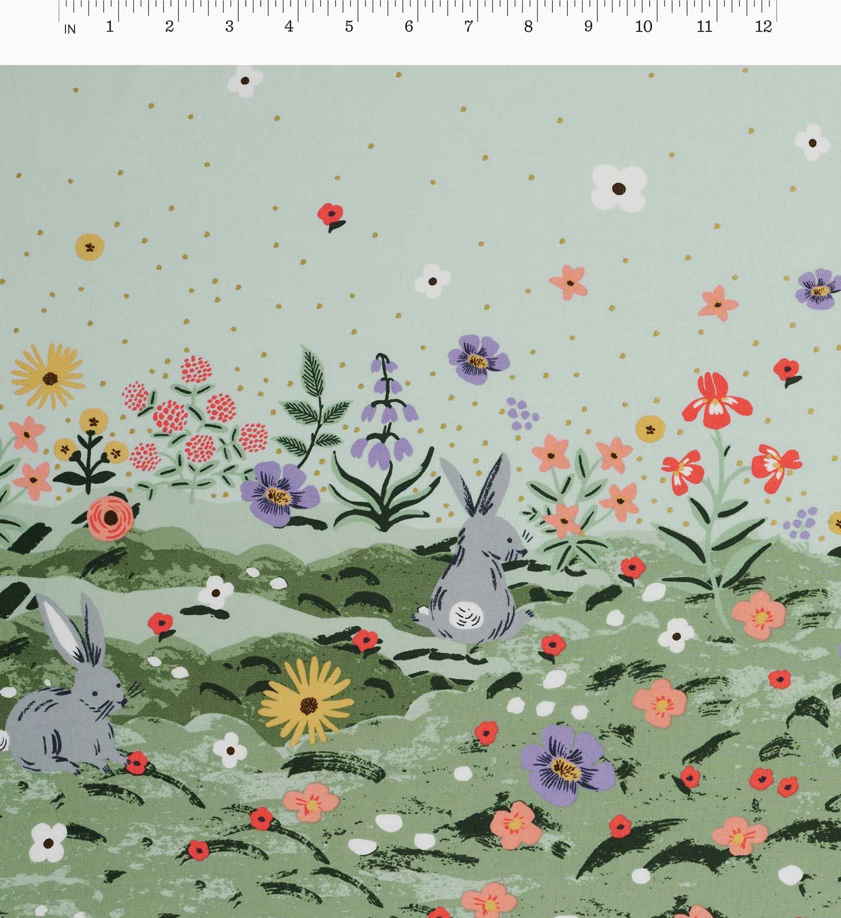 Spring Meadow Cotton Metallic Fabric - Green - Image 3
