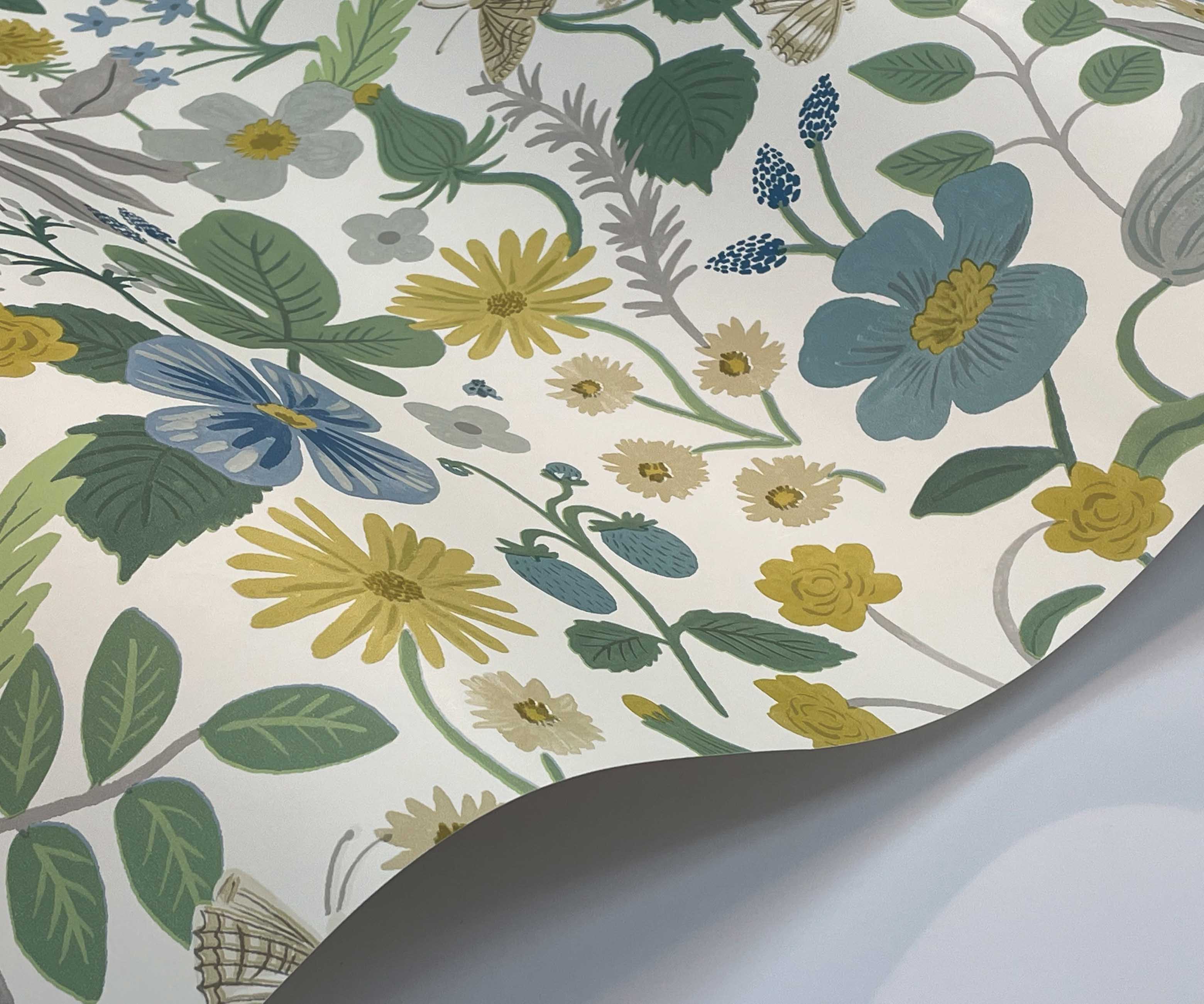 Strawberry Fields Wallpaper Sample - Blue & Green - Image 2