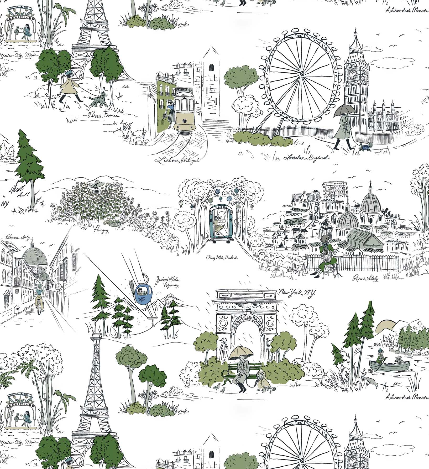 Travel Sketches Peel & Stick Wallpaper - Blue Multi - Image 4