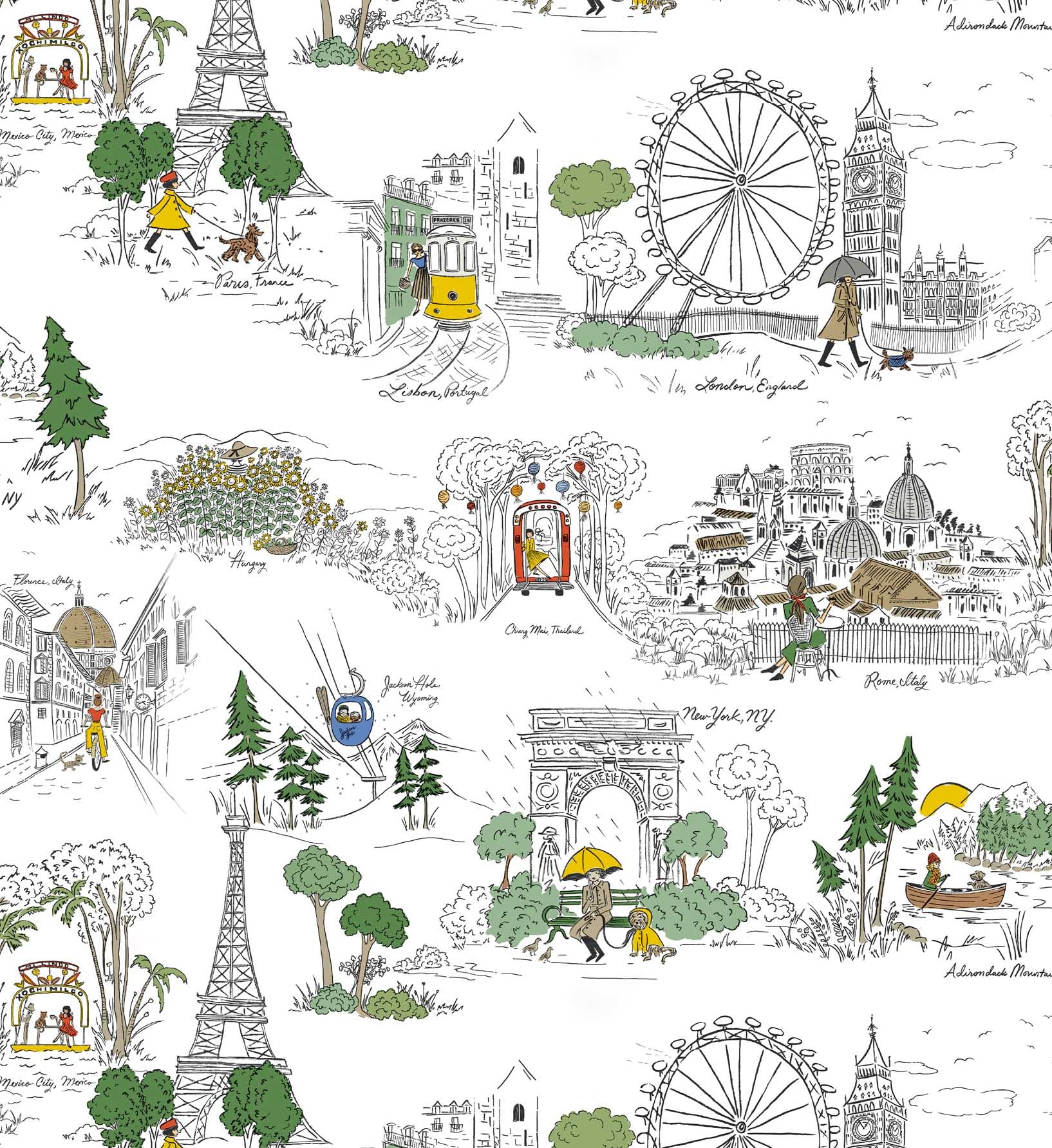 Travel Sketches Peel & Stick Wallpaper Sample - Yellow Multi - Image 3