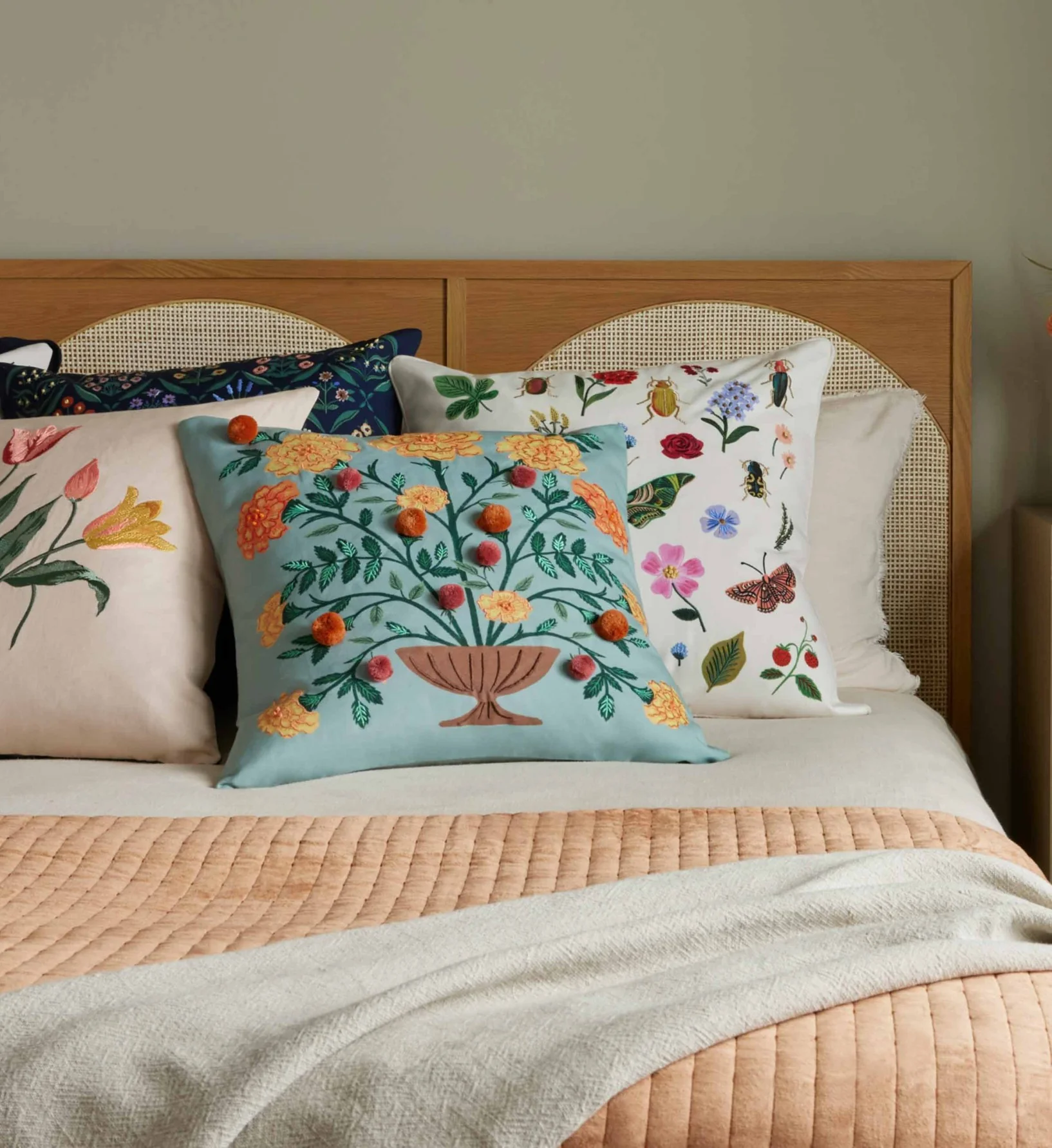 Tulips Embroidered Pillow - Multi - Image 2