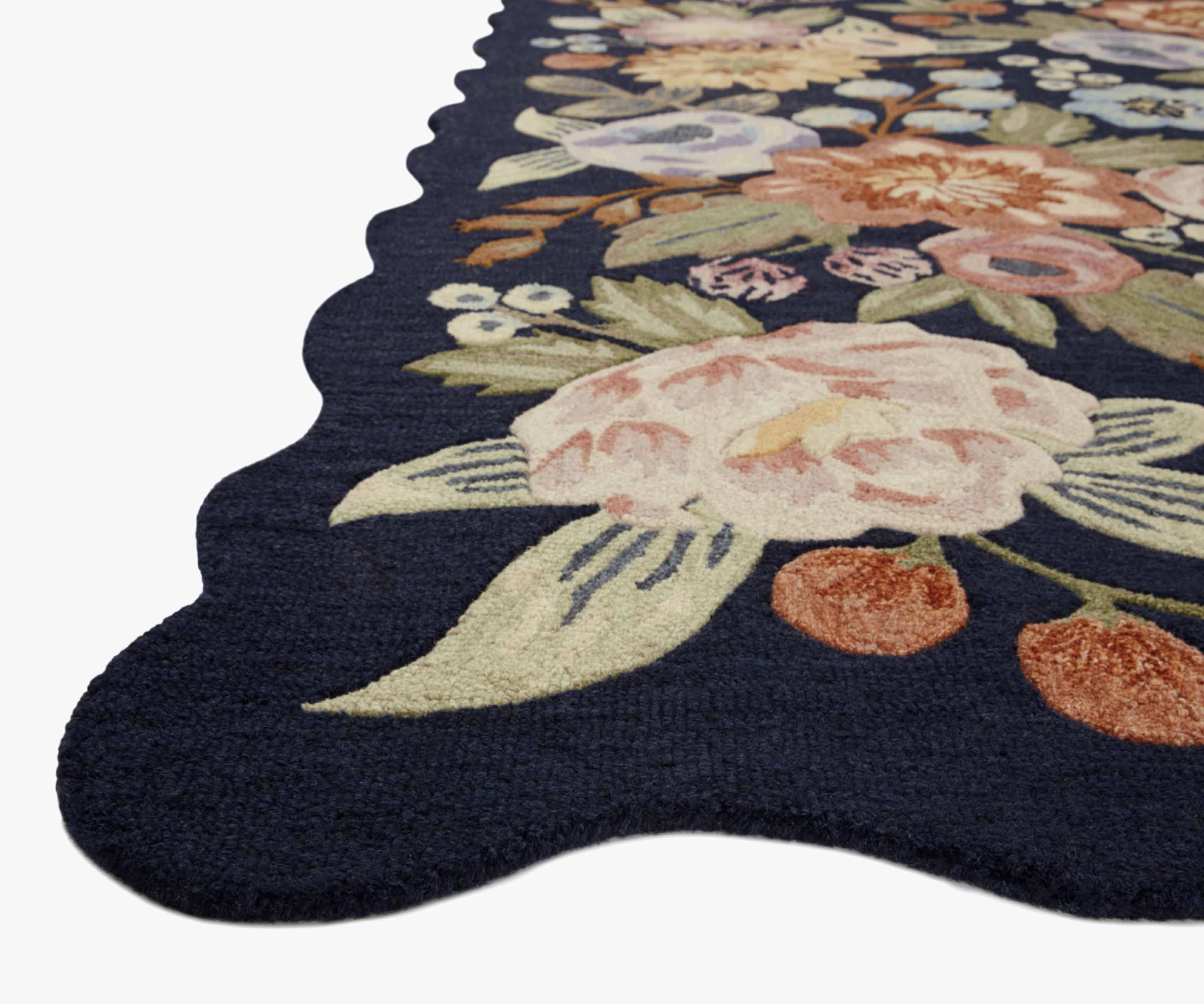 Vintage Blossoms Wool-Hooked Rug - Navy - Image 3