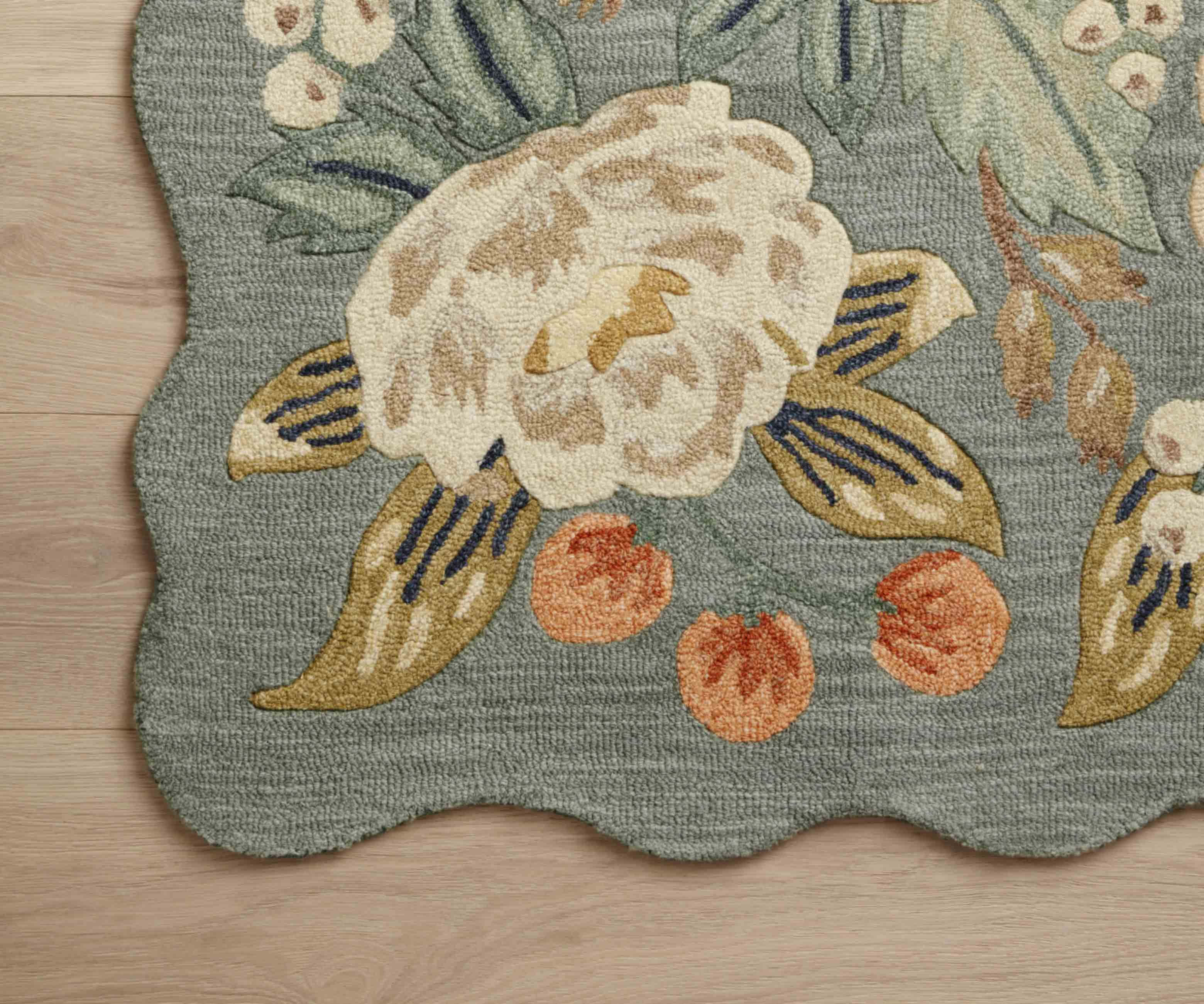 Vintage Blossoms Wool-Hooked Rug - Sage - Image 3