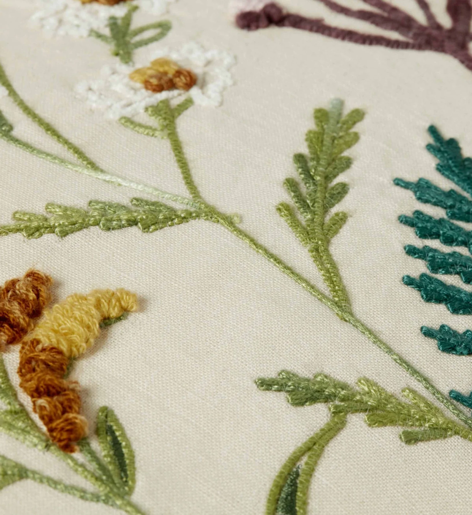 Wildflowers Embroidered Lumbar Pillow - Cream - Image 3