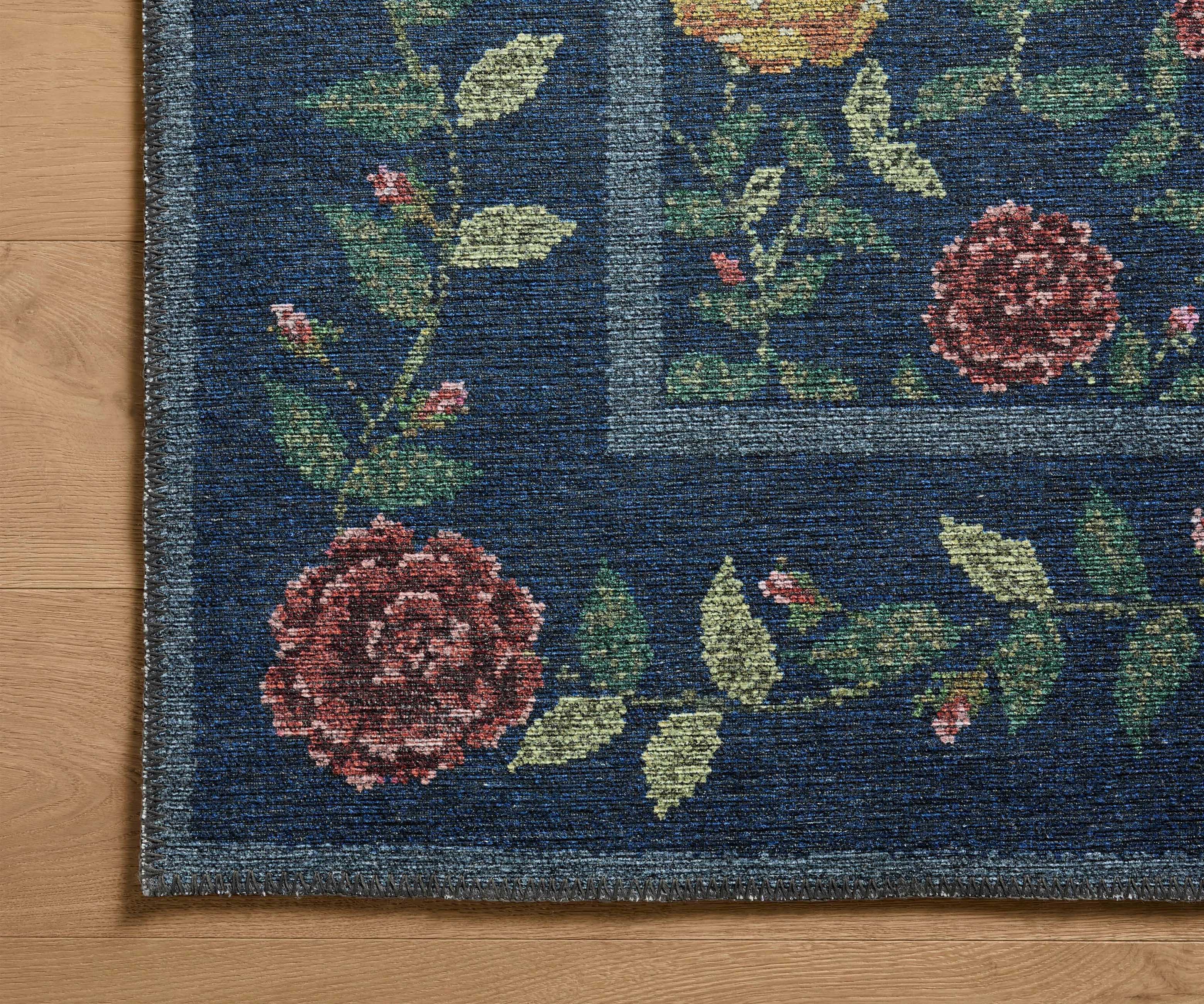 Wildwood Rose Trellis Printed Rug - Navy - Image 4