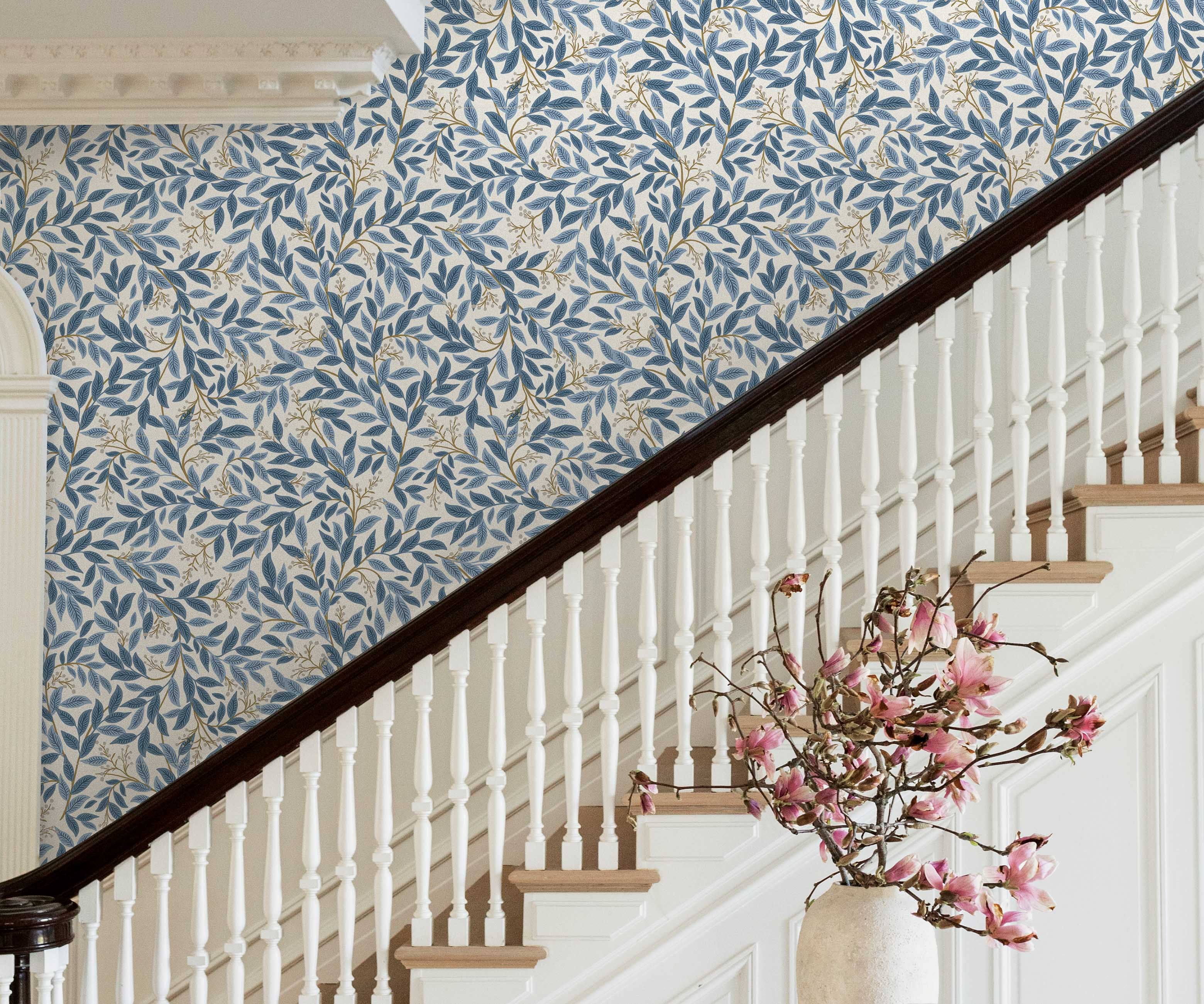 Willowberry Wallpaper Sample - Blue & White - Image 3